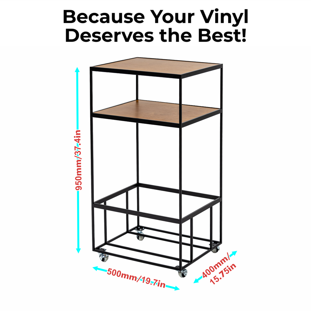 Modern Rolling Vinyl Record Stand with LP Storage, Metal Turntable Table