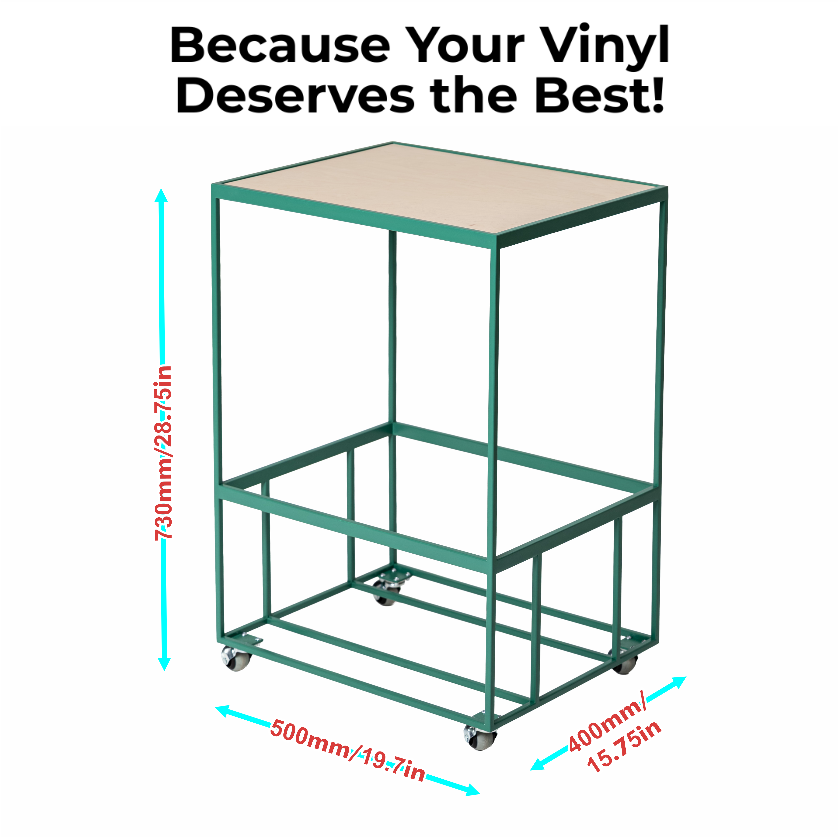 Rolling Vinyl Record Stand | Metal LP Storage, Turntable Table