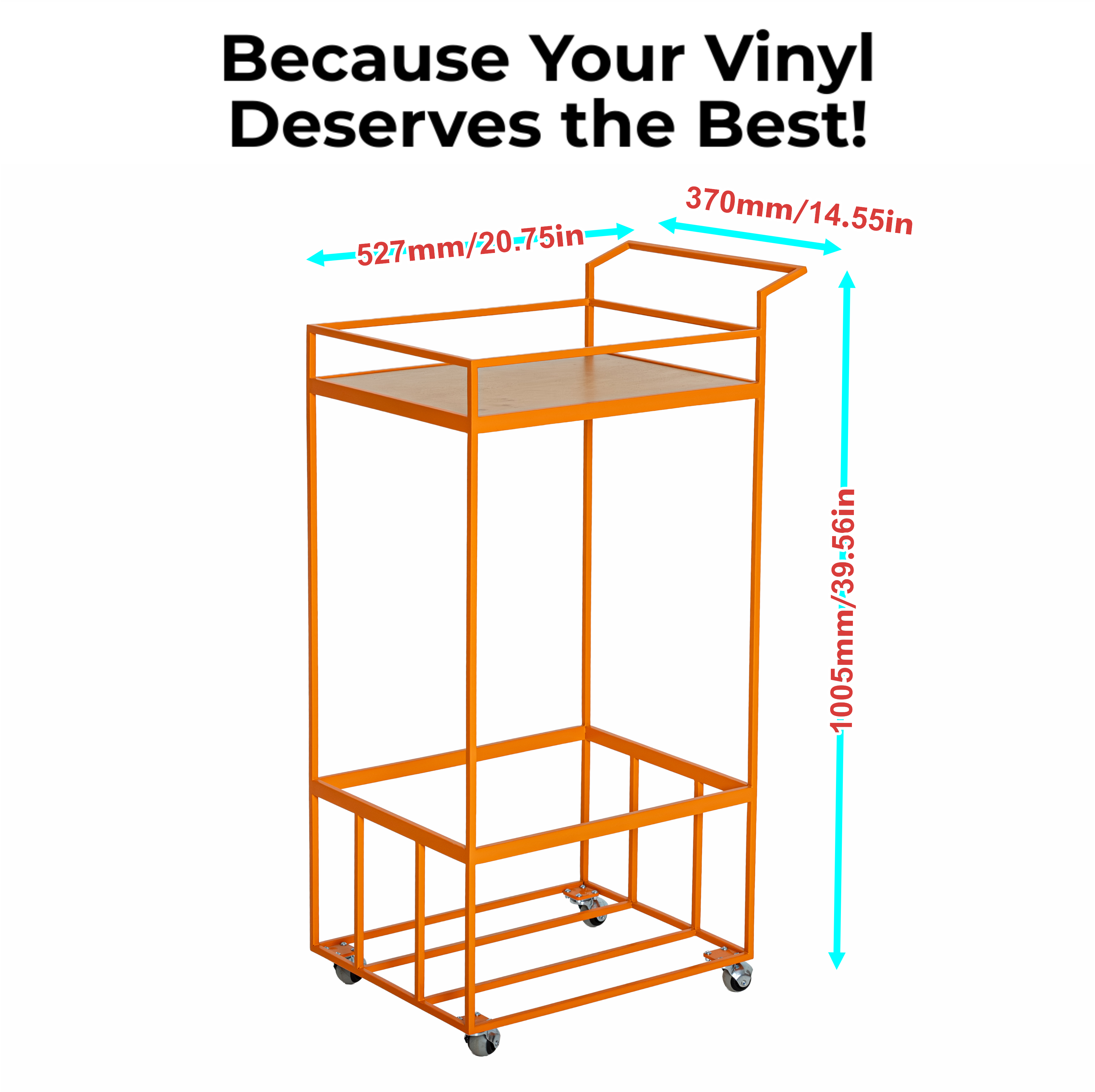 Rolling Vinyl Record Stand – Minimalist Metal Record Storage Cart on Wheels