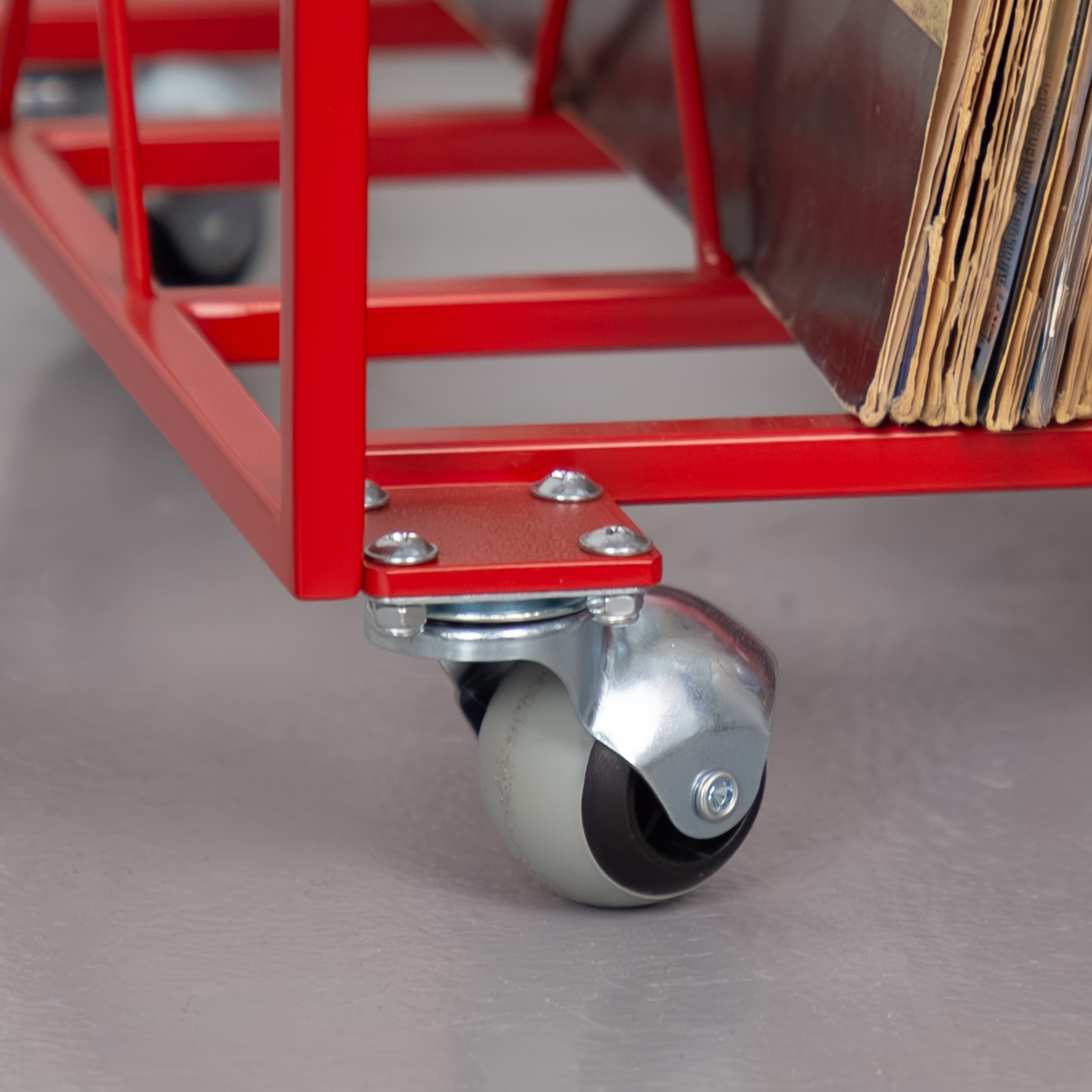 Vinyl Record Stand on Wheels – Metal LP Storage Rack with Dividers, Modern Vinyl Organizer