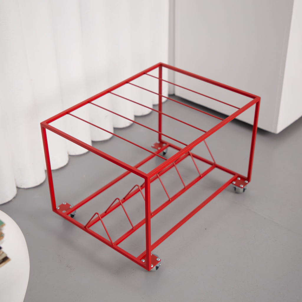 Vinyl Record Stand on Wheels – Metal LP Storage Rack with Dividers, Modern Vinyl Organizer