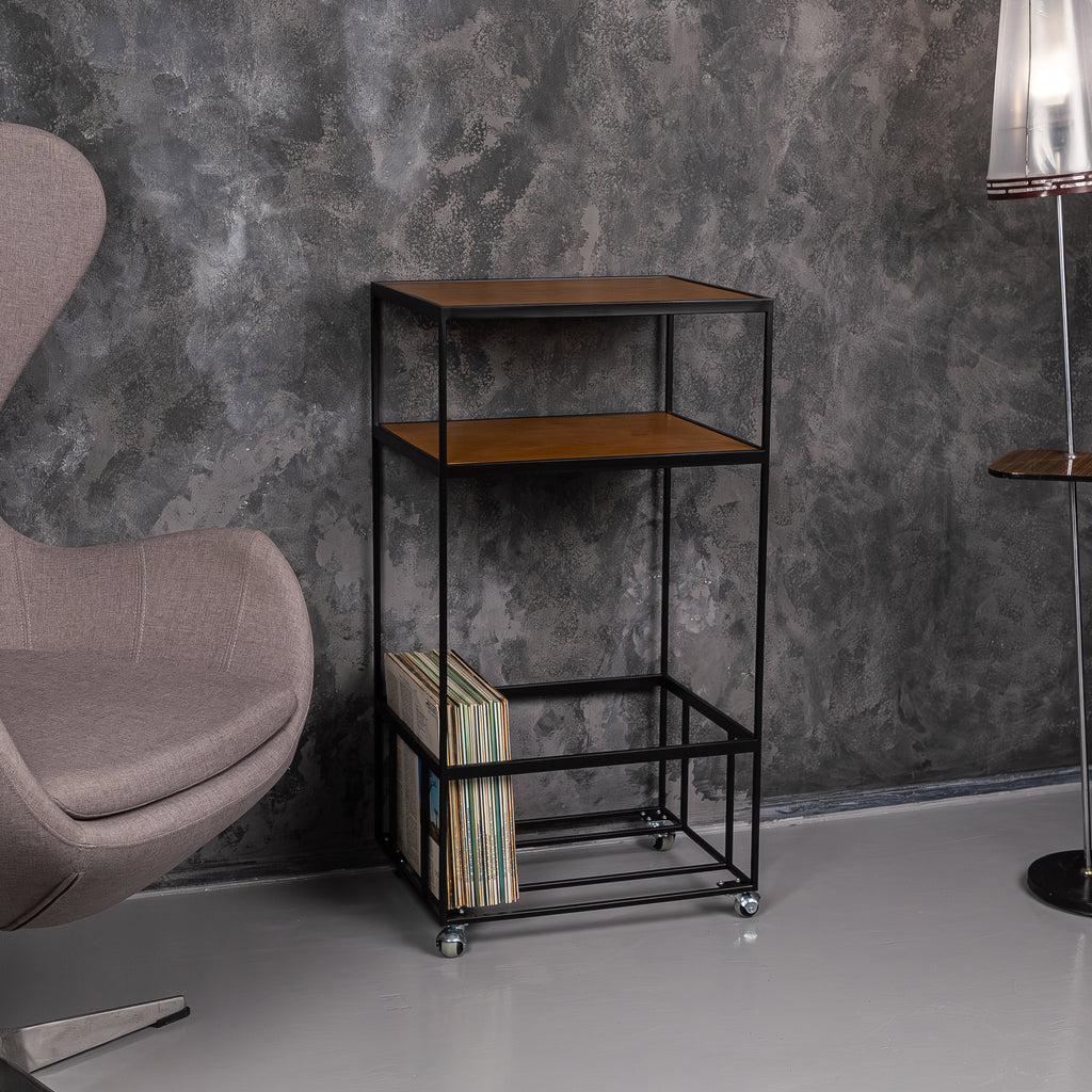 Modern Rolling Vinyl Record Stand with LP Storage, Metal Turntable Table