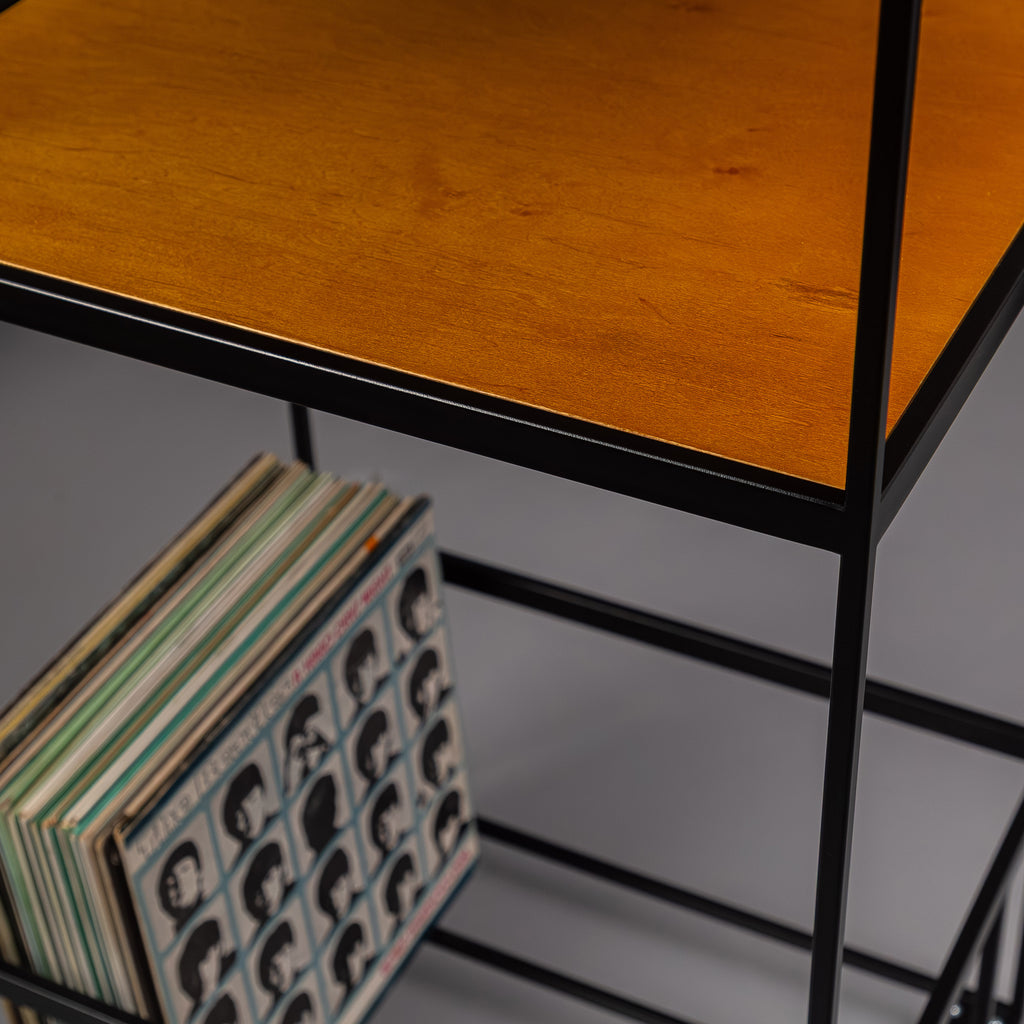 Modern Rolling Vinyl Record Stand with LP Storage, Metal Turntable Table