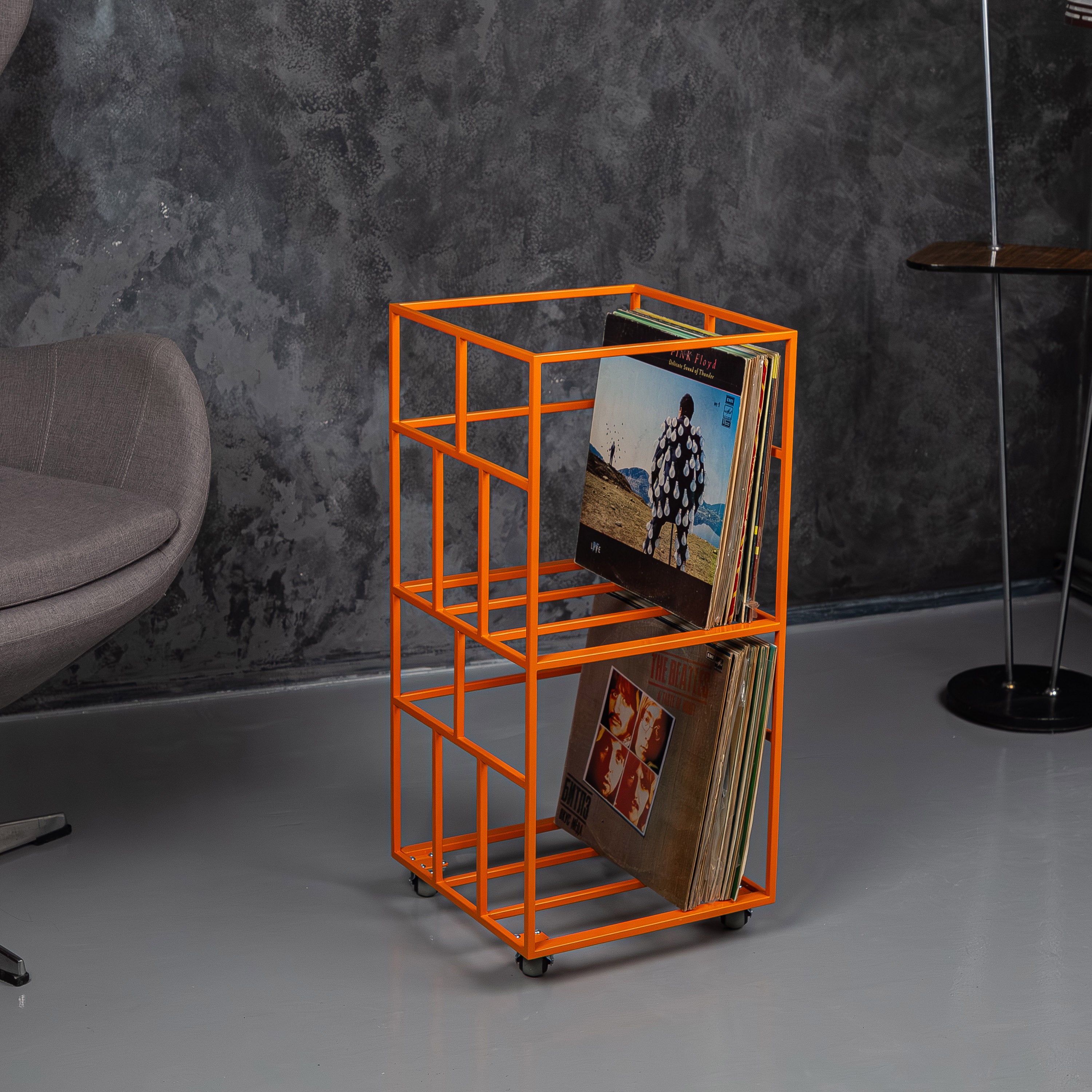 Rolling Metal Vinyl Record Stand, LP Storage Organizer