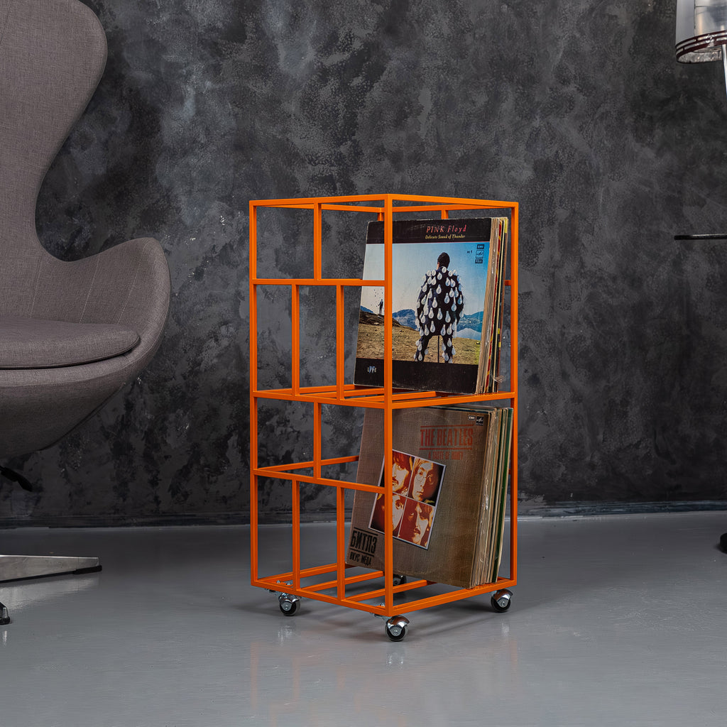 Rolling Metal Vinyl Record Stand, LP Storage Organizer