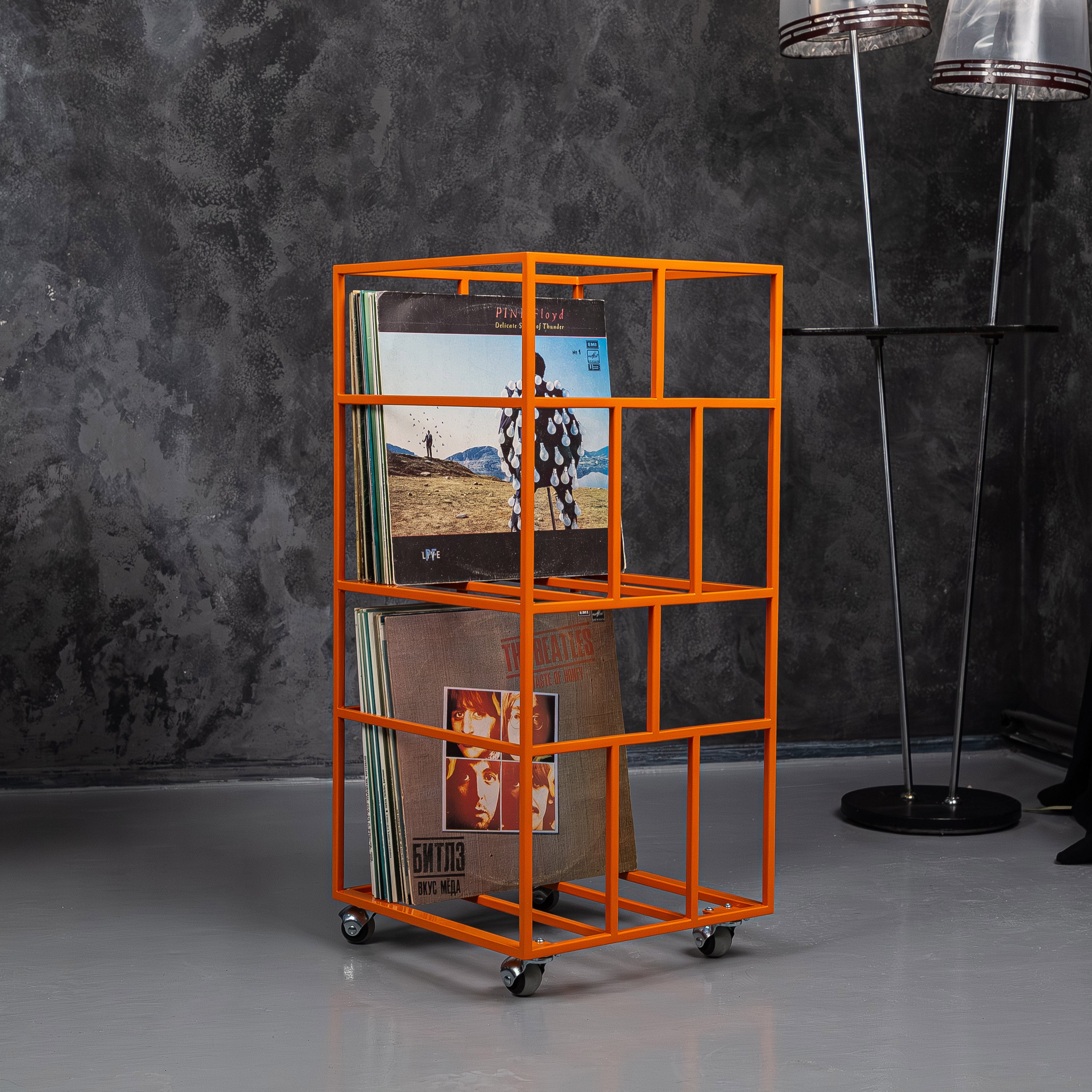 Rolling Metal Vinyl Record Stand, LP Storage Organizer