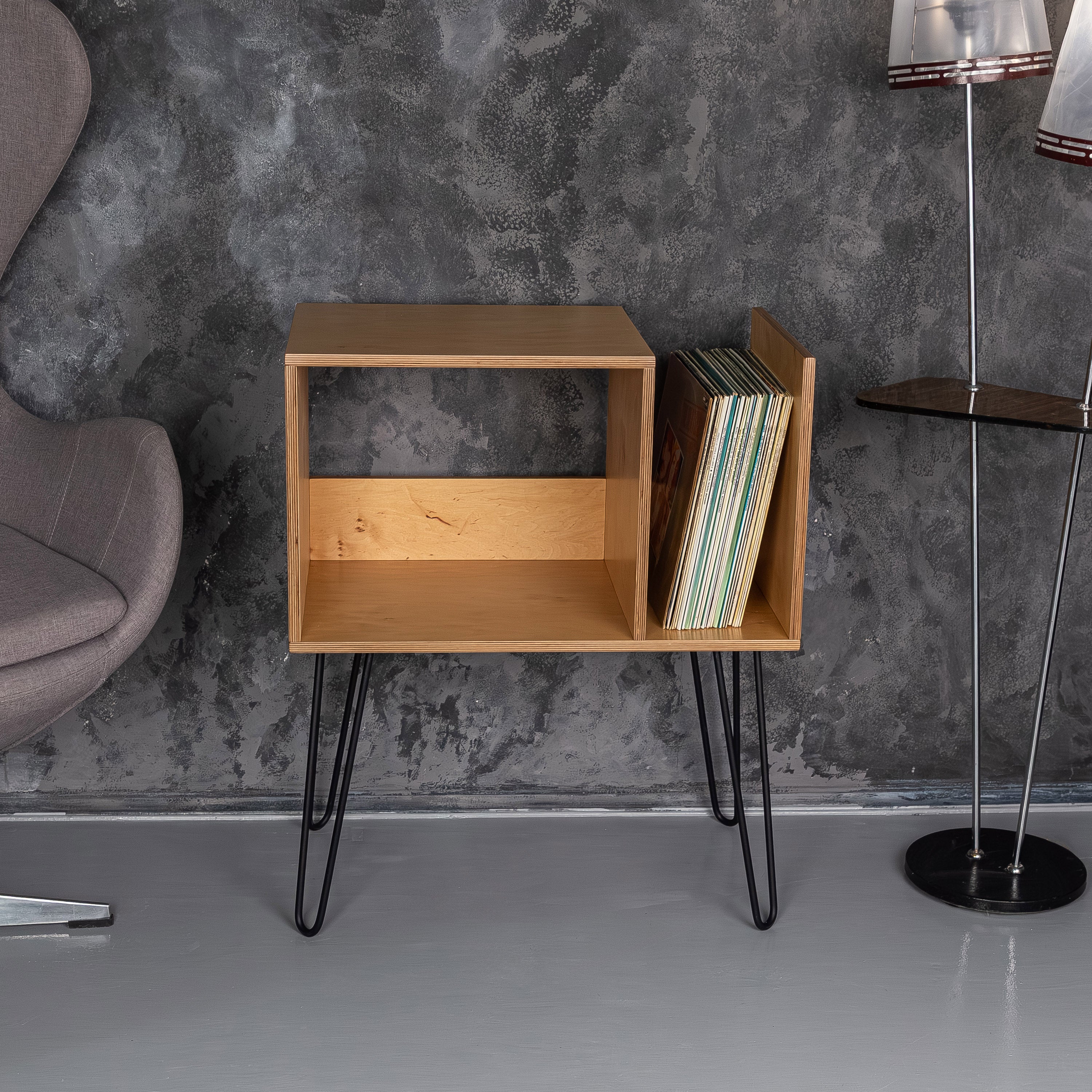Handmade Vinyl Record Stand, Turntable Storage Furniture, Modern LP Organizer