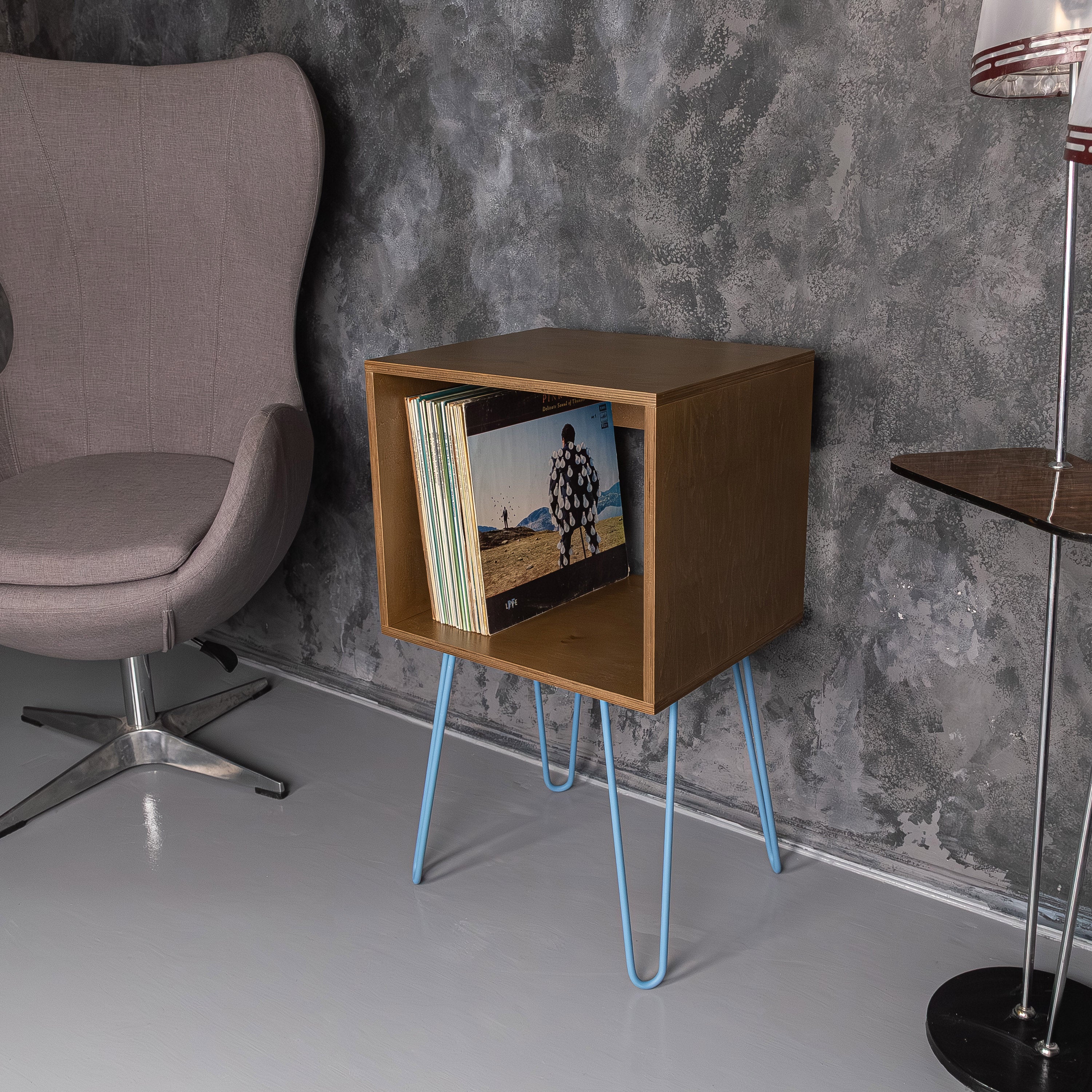 Turntable Stand with Record Storage – Minimalist Vinyl Rack for Living Room