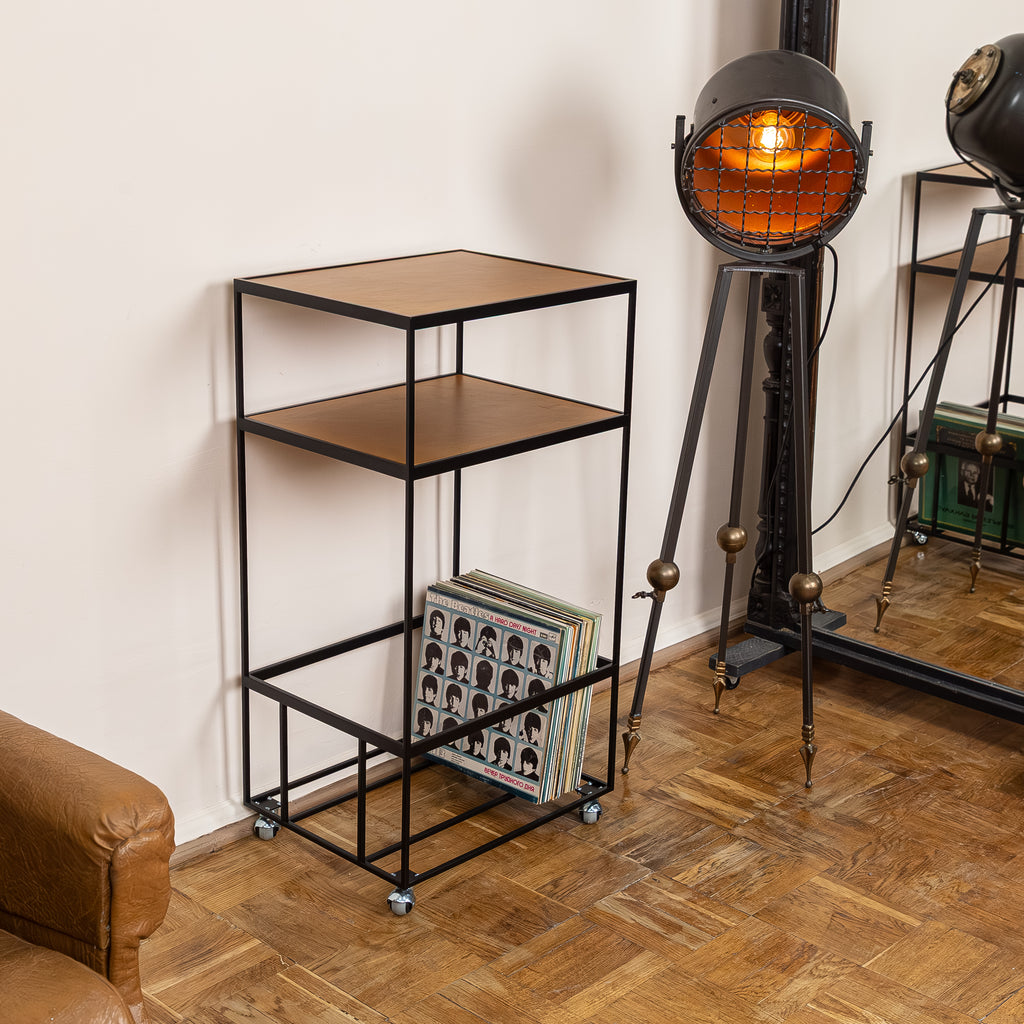 Modern Rolling Vinyl Record Stand with LP Storage, Metal Turntable Table