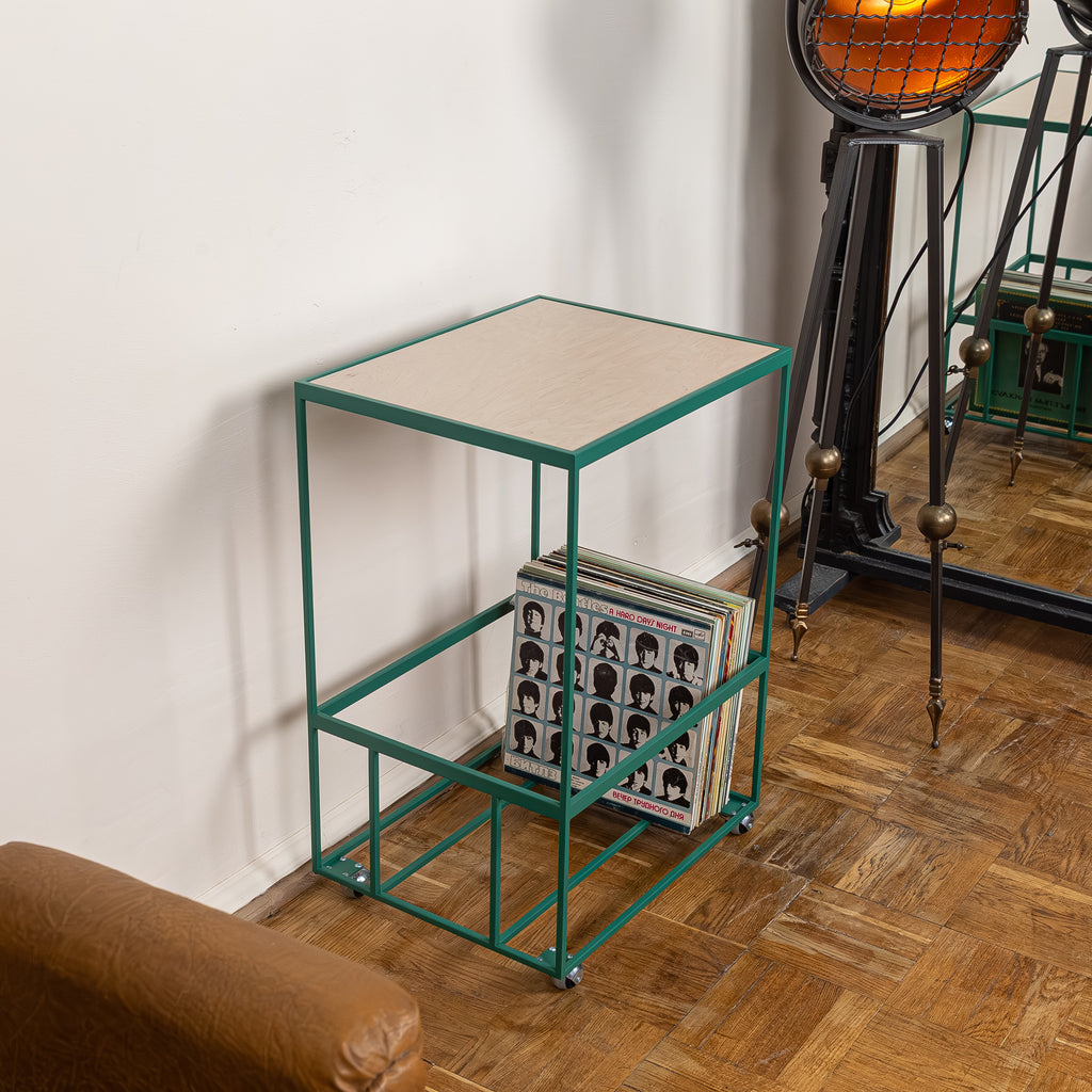 Rolling Vinyl Record Stand | Metal LP Storage, Turntable Table