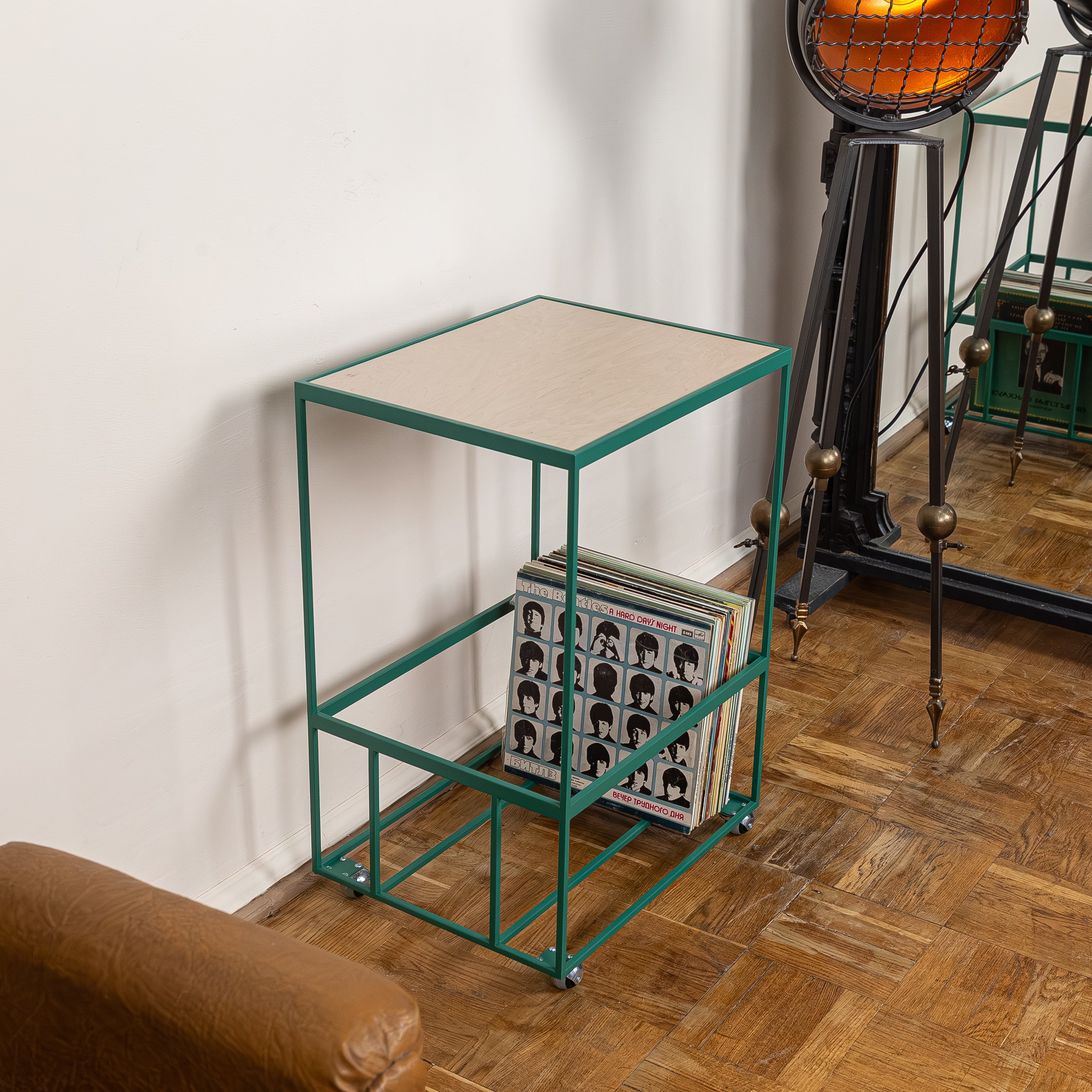 Rolling Vinyl Record Stand | Metal LP Storage, Turntable Table