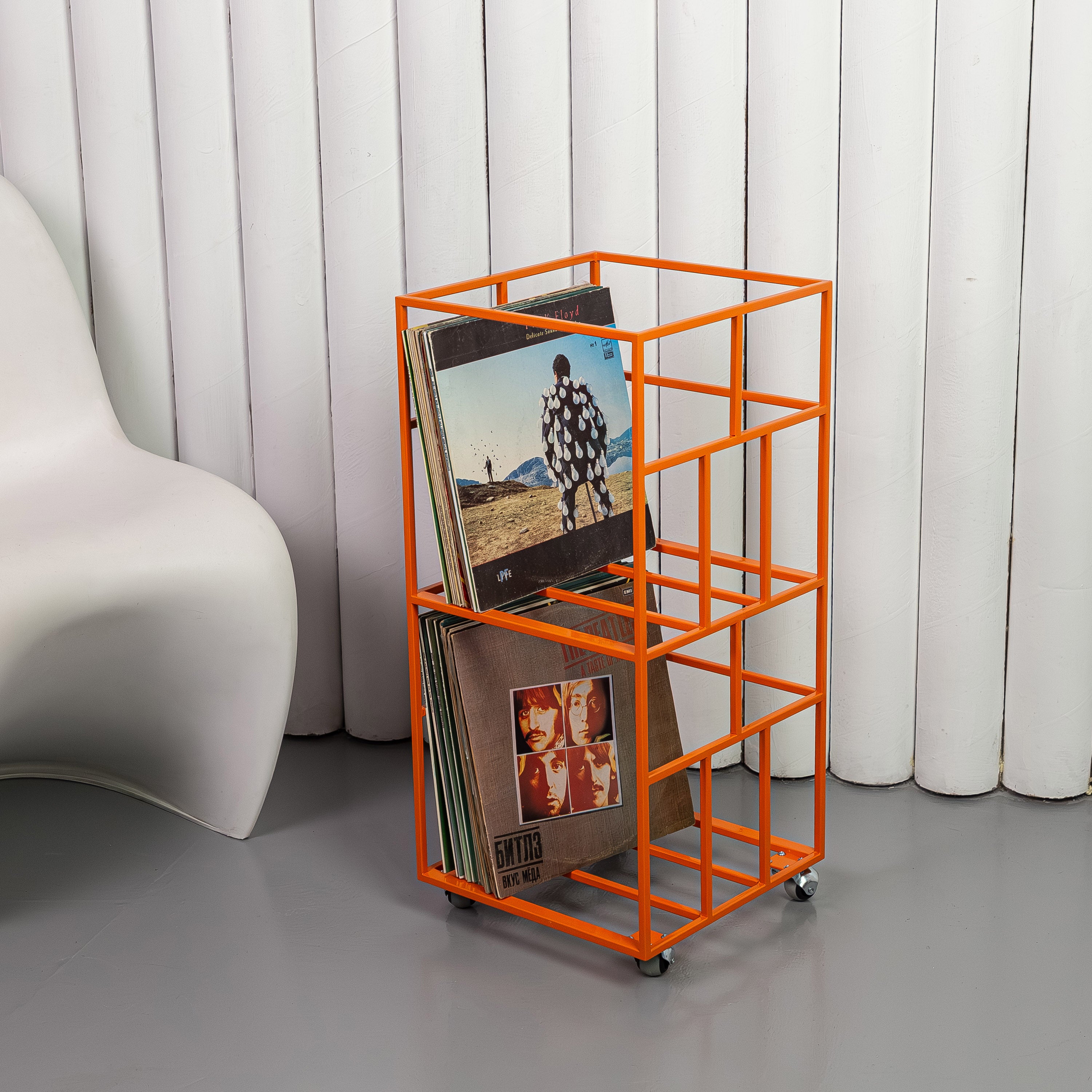 Rolling Metal Vinyl Record Stand, LP Storage Organizer