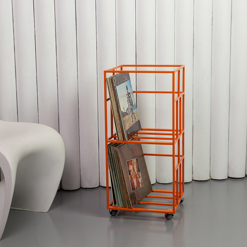 Rolling Metal Vinyl Record Stand, LP Storage Organizer