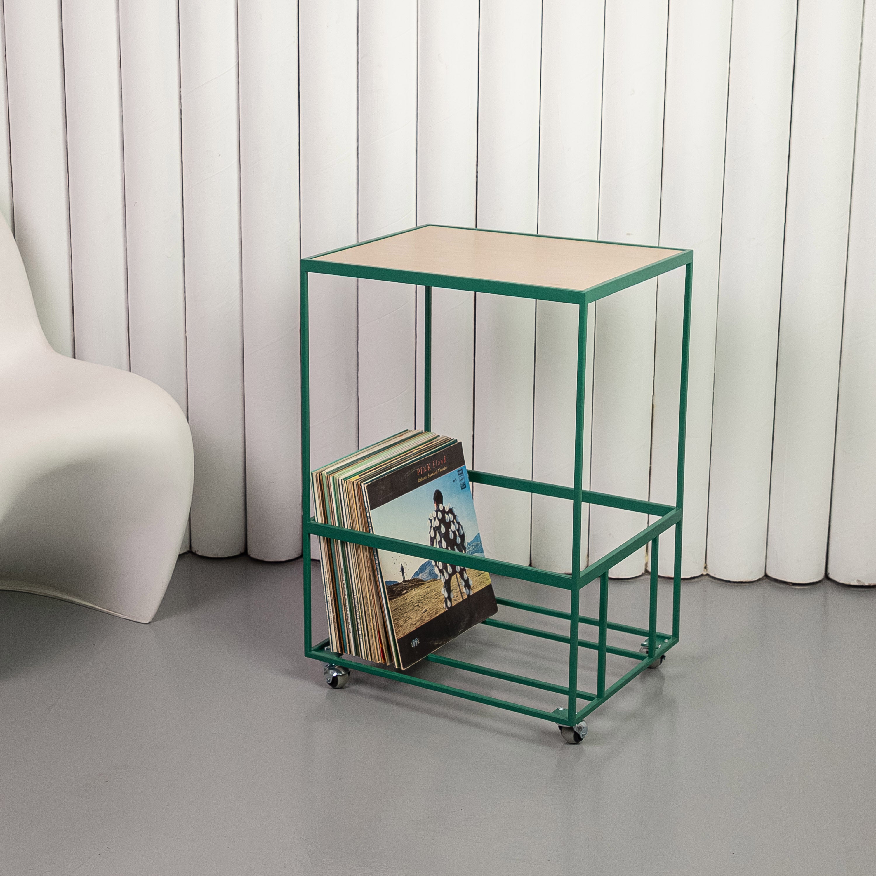 Rolling Vinyl Record Stand | Metal LP Storage, Turntable Table