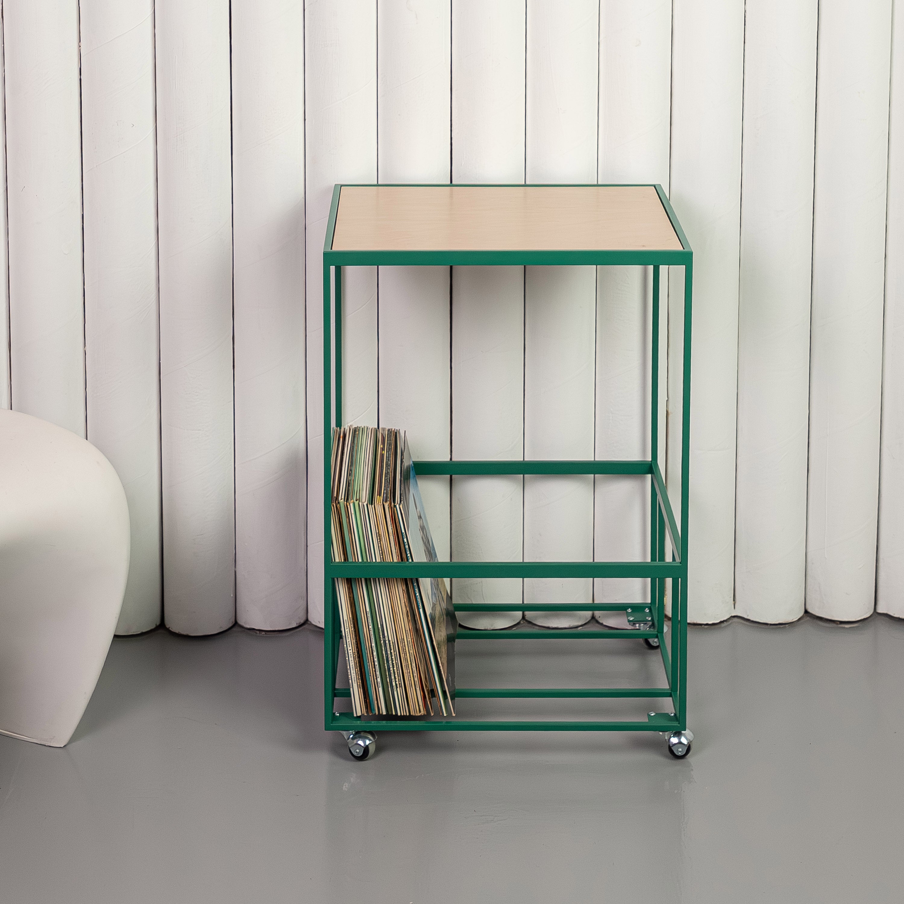 Rolling Vinyl Record Stand | Metal LP Storage, Turntable Table