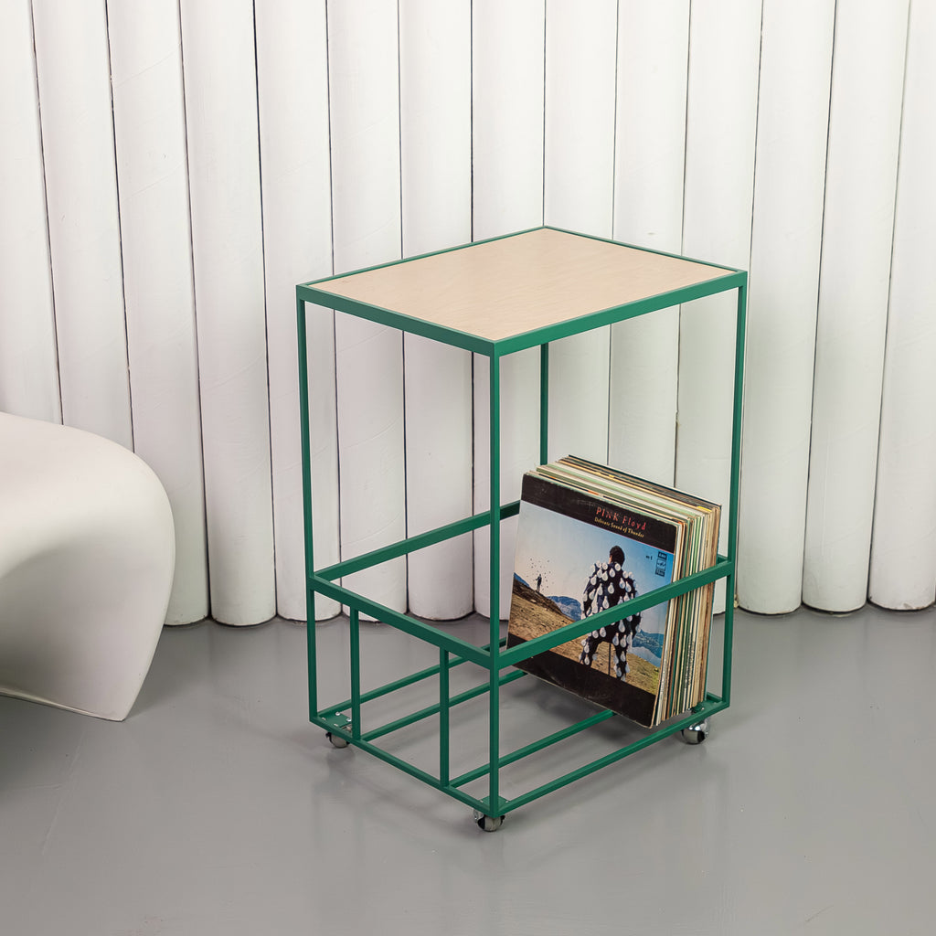 Rolling Vinyl Record Stand | Metal LP Storage, Turntable Table
