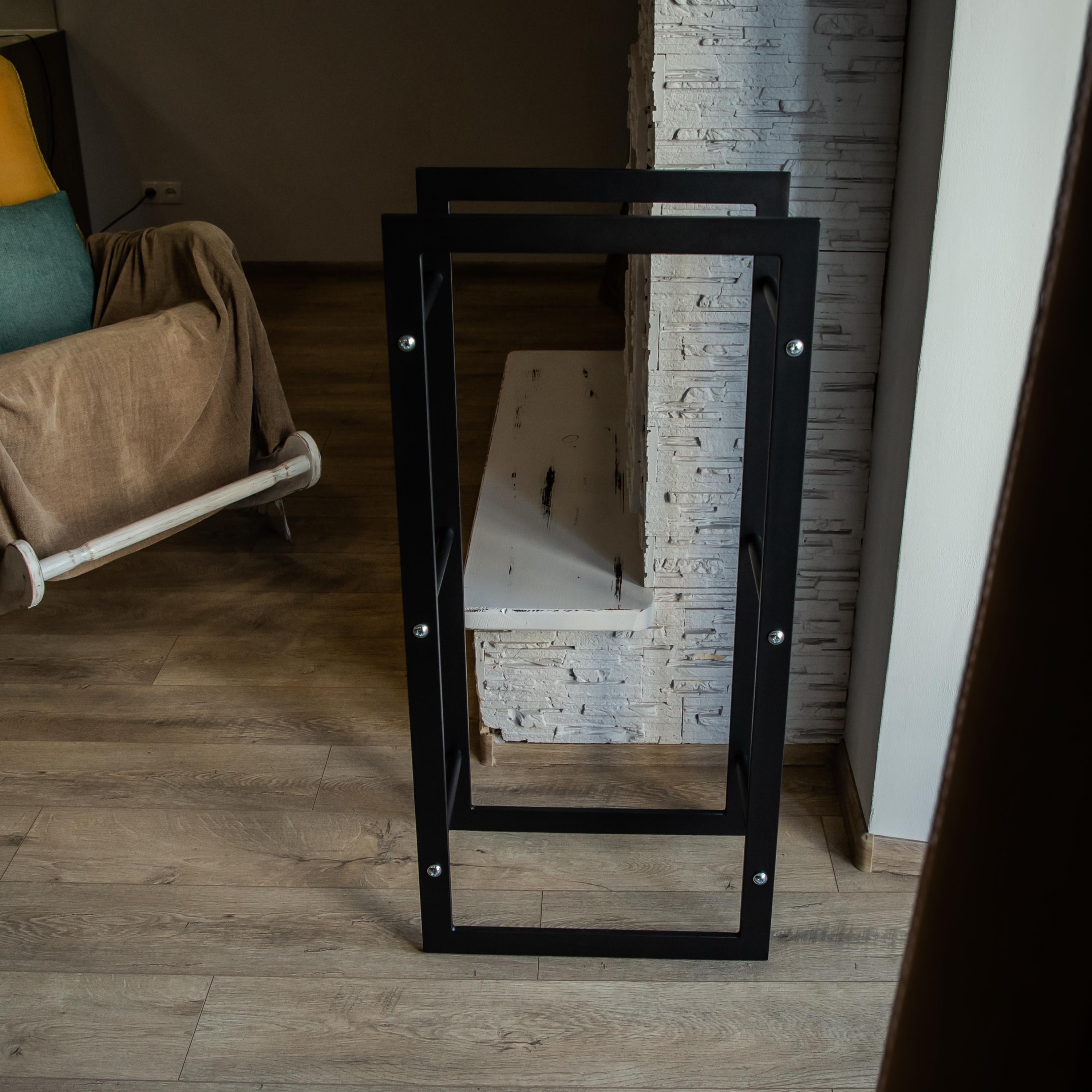 Modern Black Metal Firewood Rack: Indoor Log Holder, Fireplace Decor