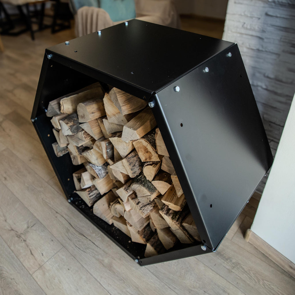 Handmade Steel Firewood Rack: Hexagonal Outdoor Log Holder