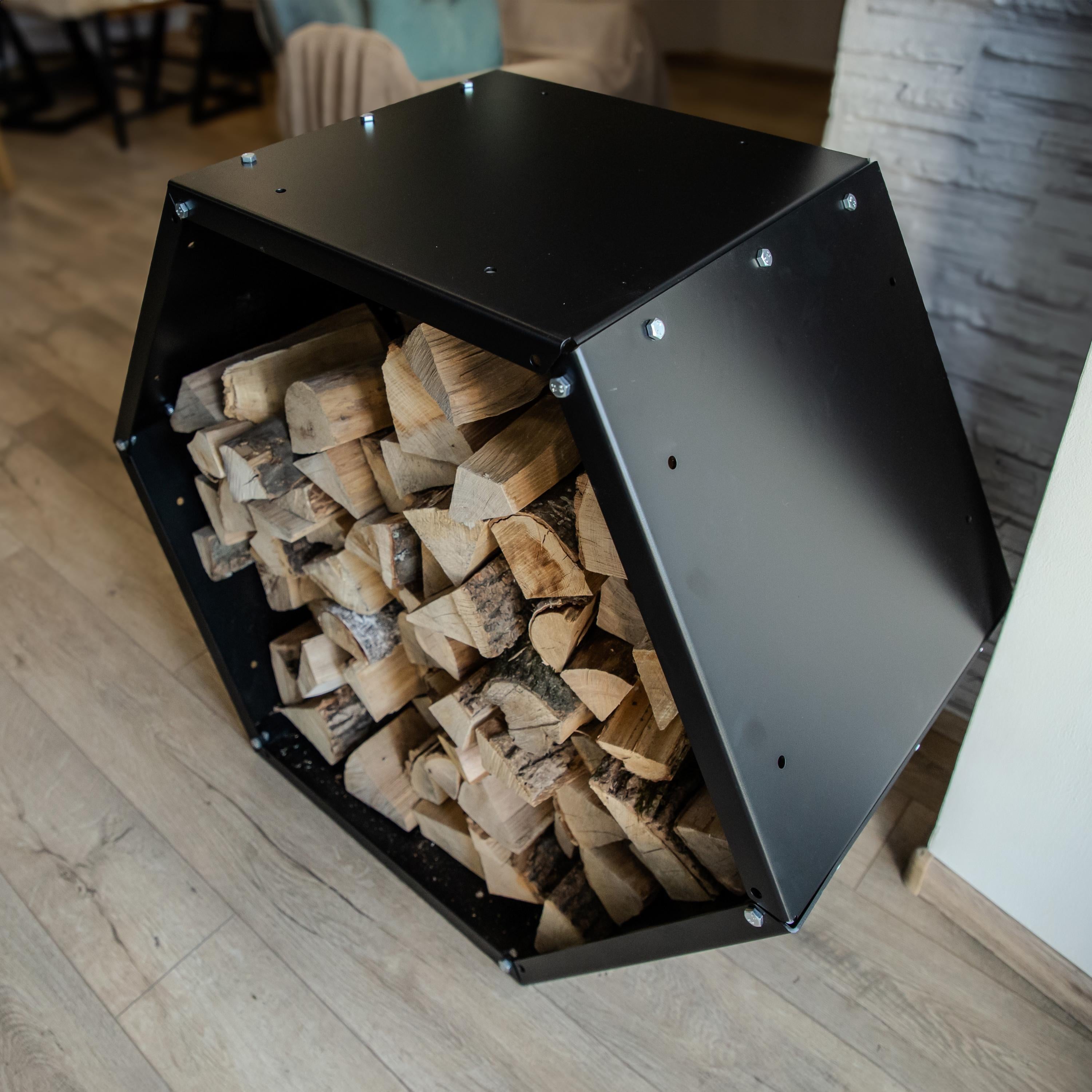 Firewood Holder Rack - Metal Log Stand Compact Design For Indoor/Outdoor Fireplace Storage
