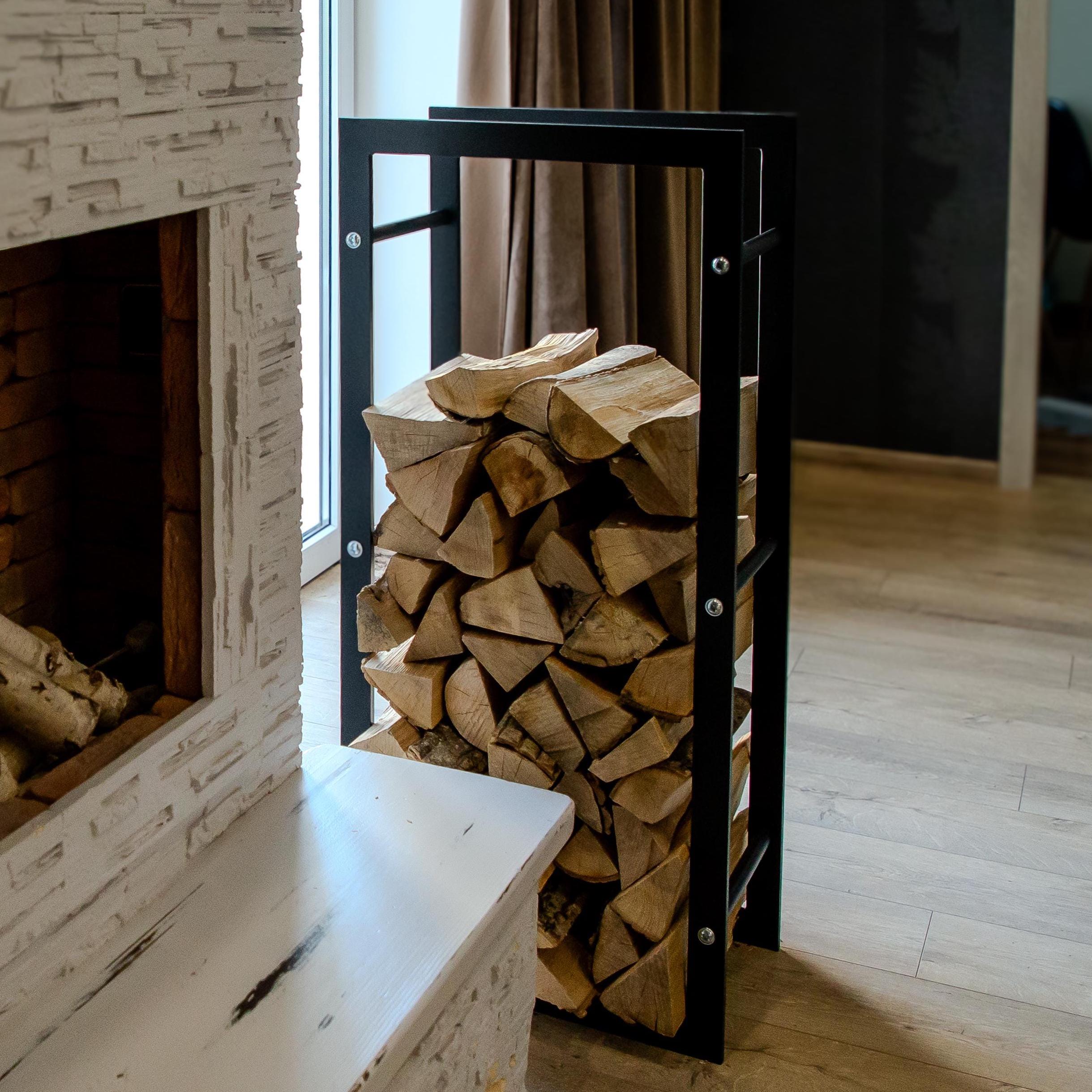 Fireplace Accessory Fireplace Log Stand Steel Firewood Holder Rack For Indoor Storage Minimalist Design Black Firewood Rack Industrial Steel