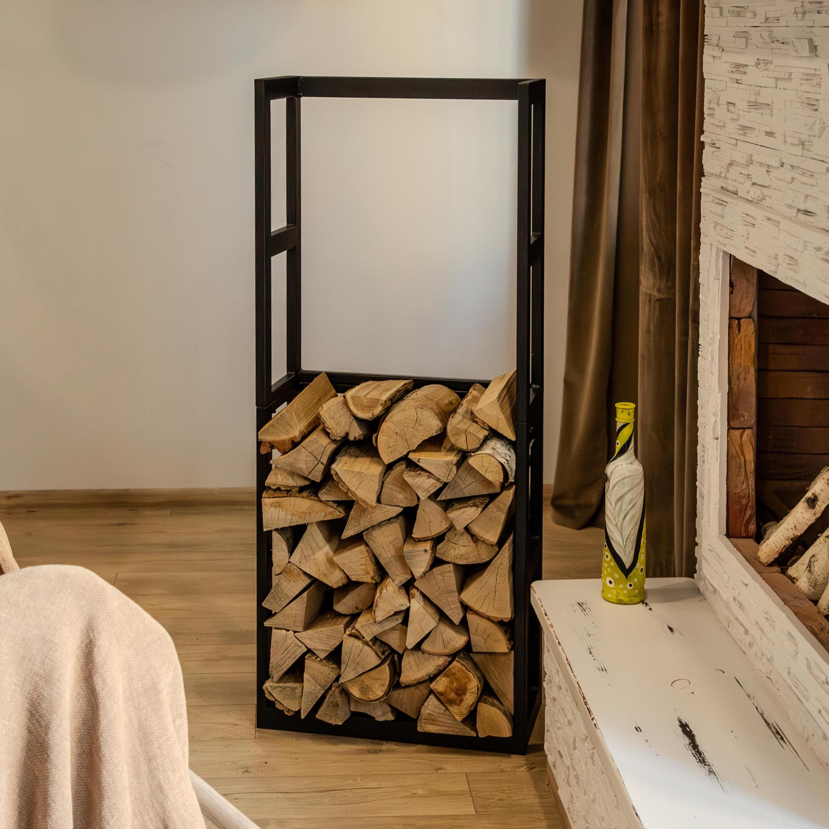 Modern Steel Firewood Holder: Indoor/Outdoor Log Storage - Customizable Size