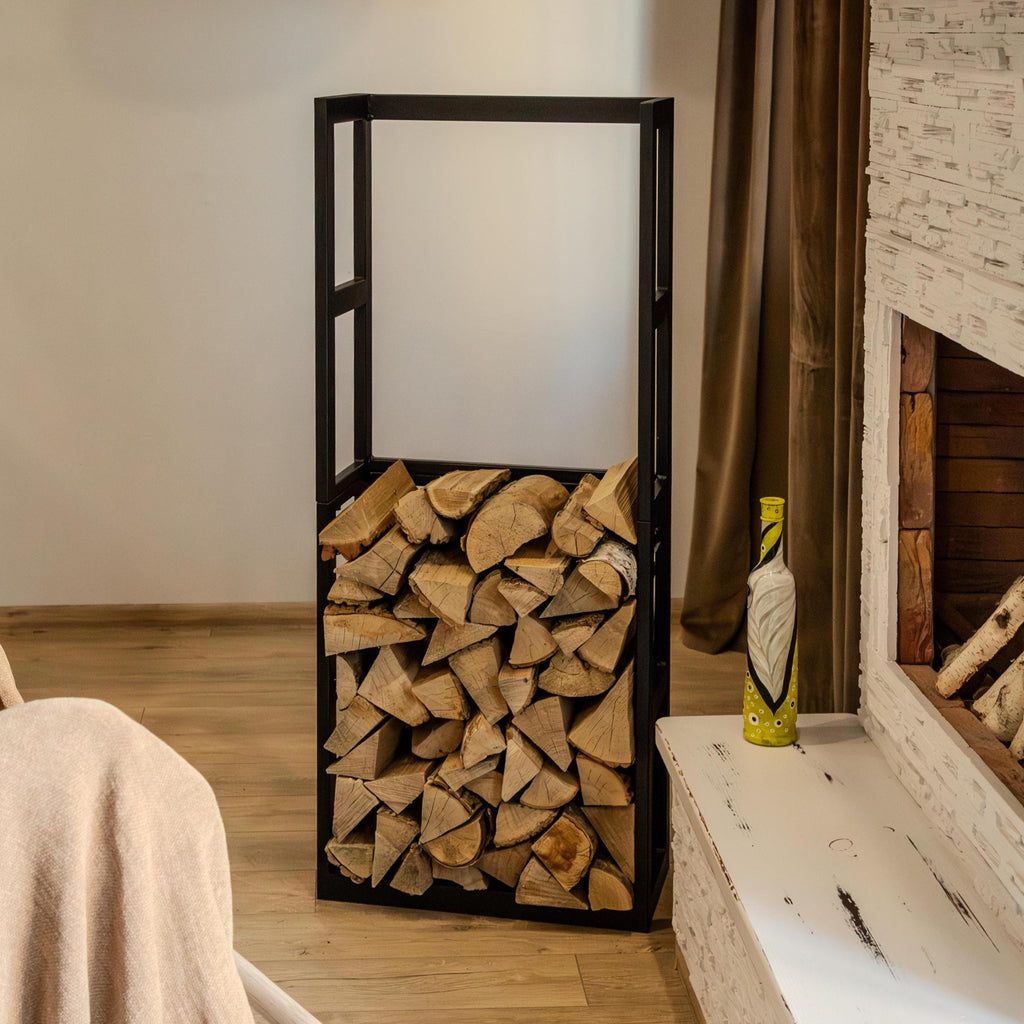 Firewood Rack Indoor Outdoor  Metal Log Holder for Fireplace, Modern Wood Storage Stand