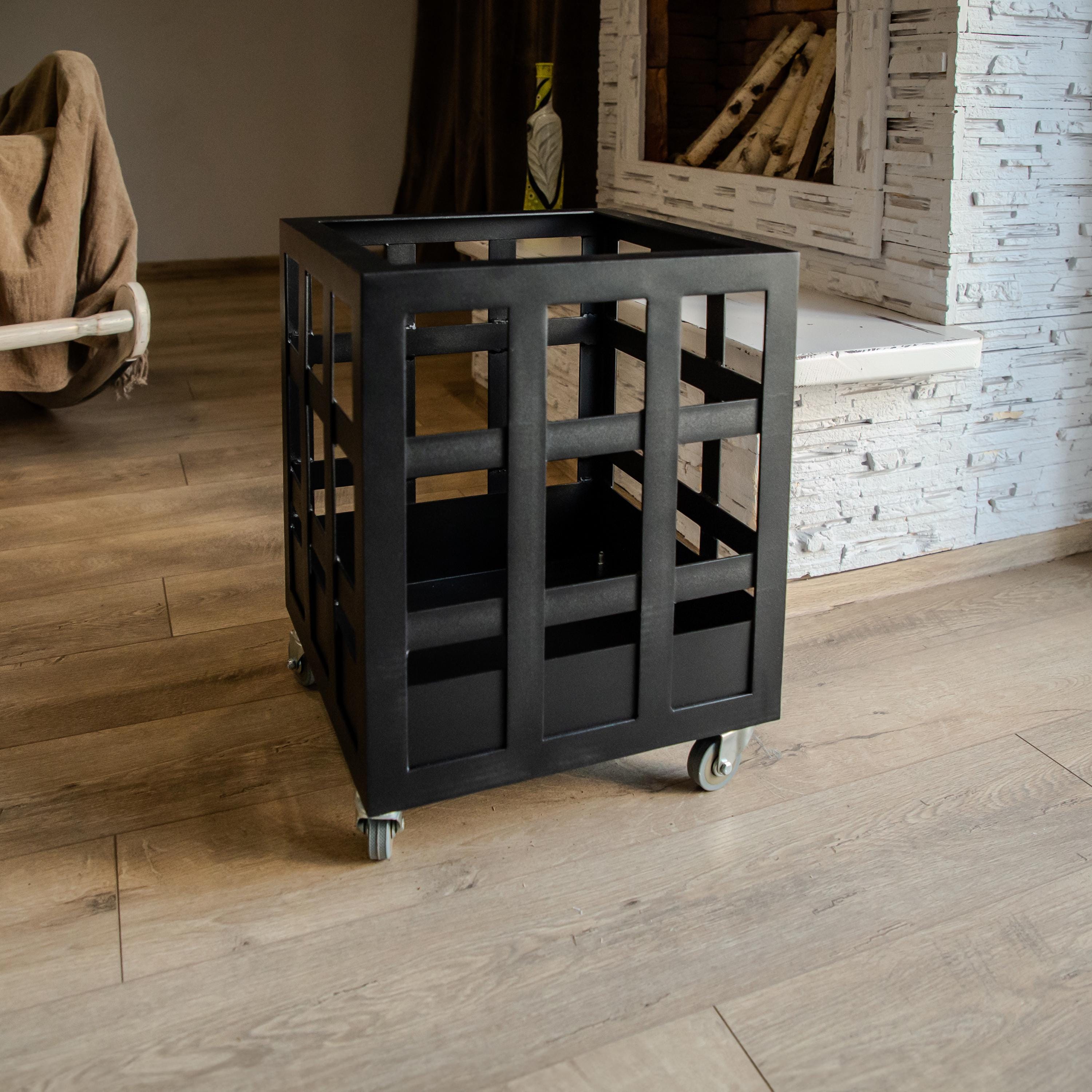 Firewood Storage with Wheels Stylish Log Mobile Firewood Box Modern Metal Holder Rack for Indoor & Outdoor Use Minimalist Industrial Design