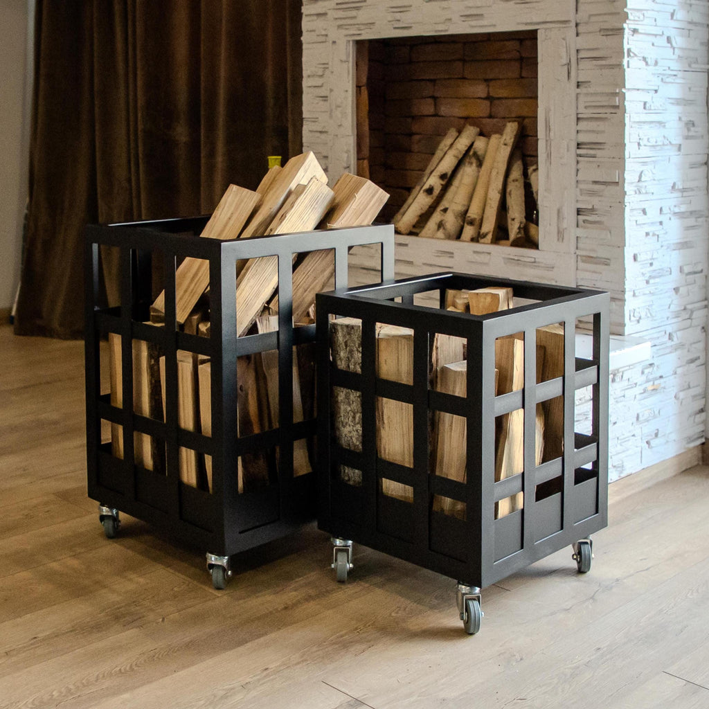 Indoor/Outdoor Mobile Firewood Storage Rack: Industrial Metal Firewood Log Holder