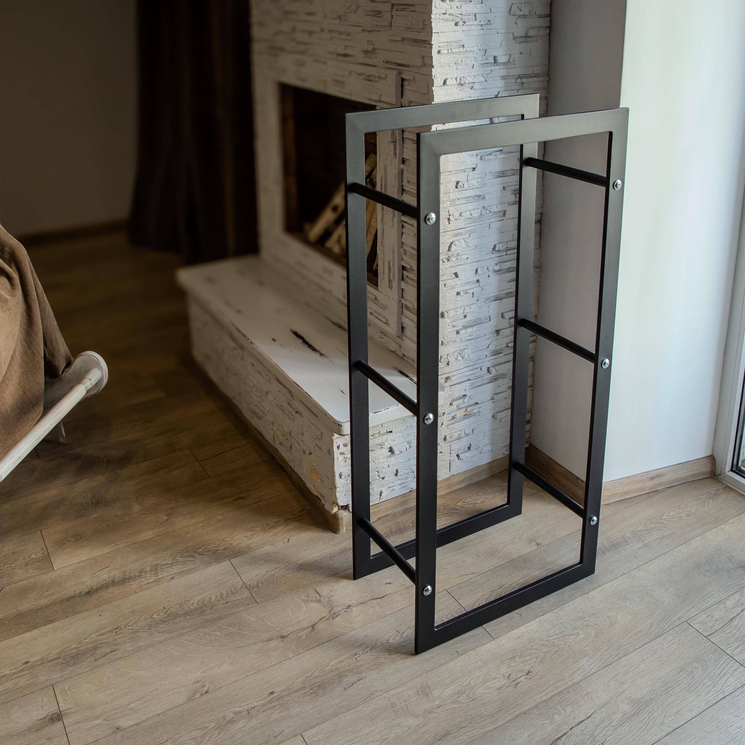 Fireplace Accessory Unique Design Log Holder Metal Storage Rack Handmade Indoor Outdoor Organizer Modern Decor Gift For Wood Burning Stove