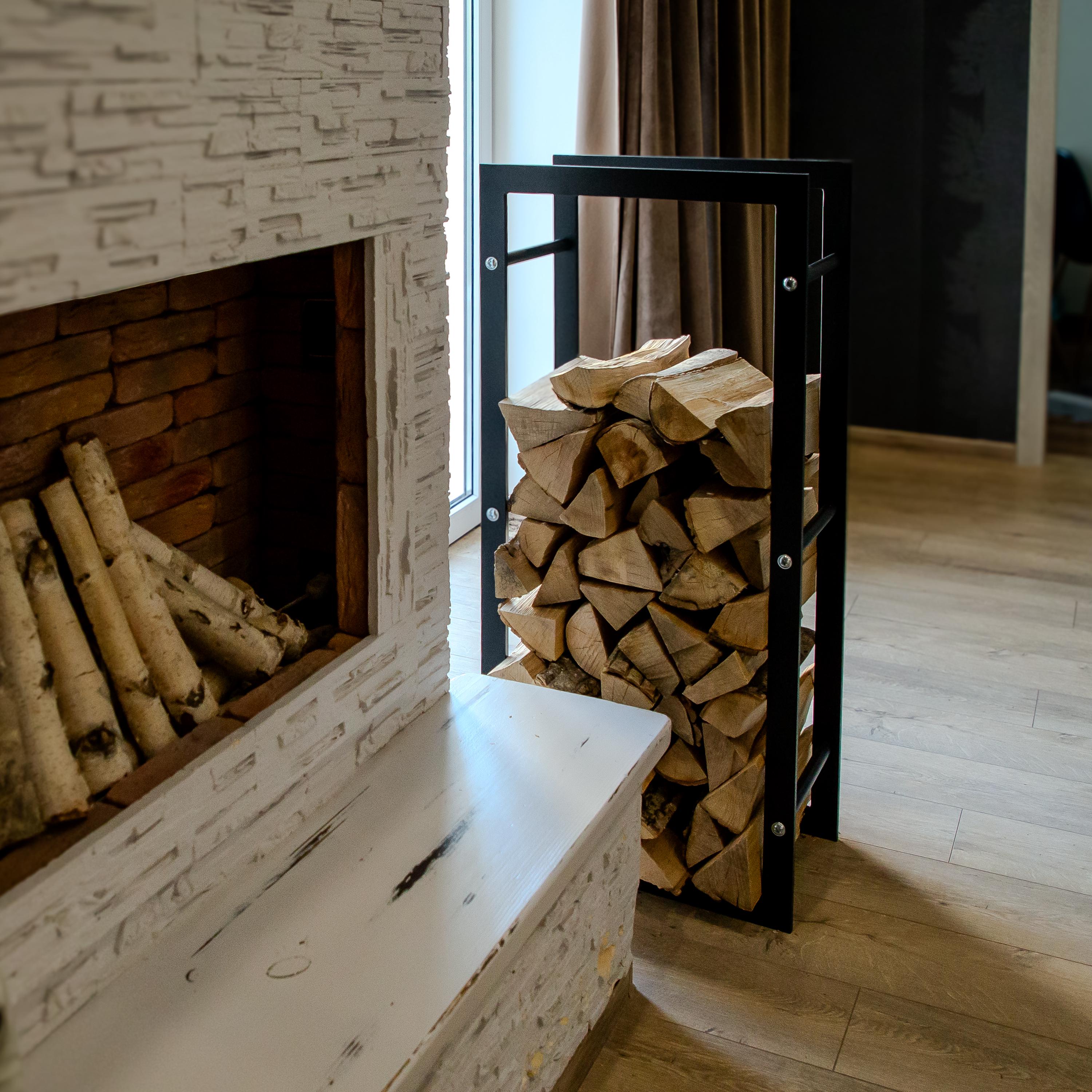 Metal Firewood Rack  Indoor/Outdoor Firewood Holder, Fireplace Wood Storage, Black Steel Log Rack