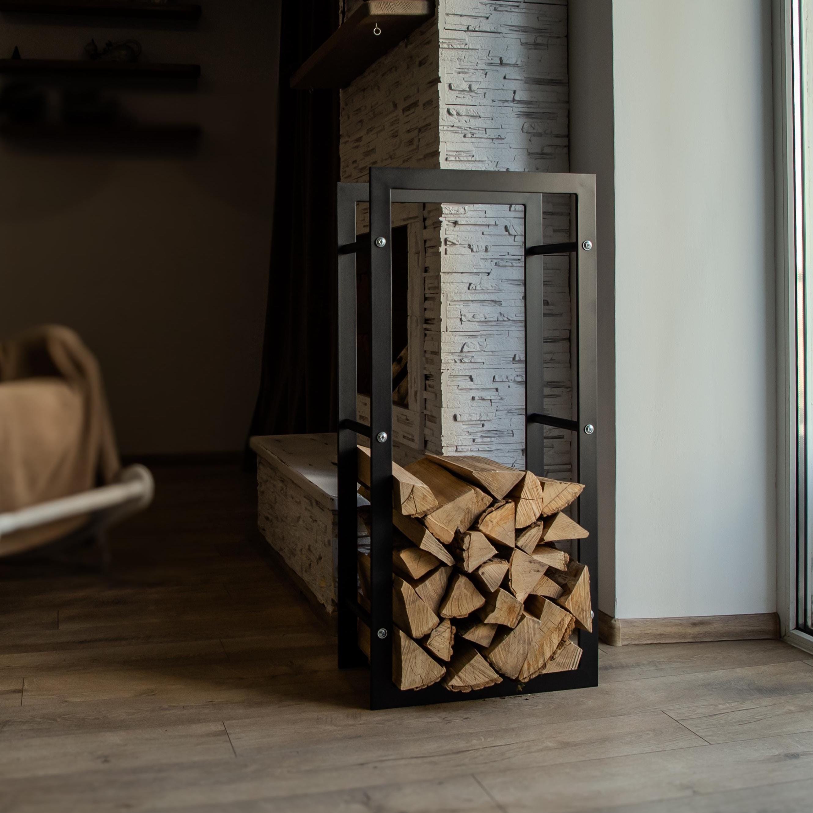 Fireplace Accessory Fireplace Log Stand Steel Firewood Holder Rack For Indoor Storage Minimalist Design Black Firewood Rack Industrial Steel