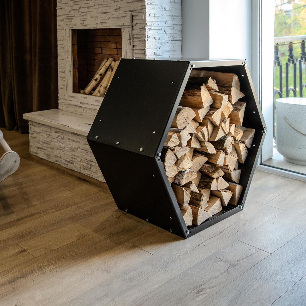 Modern Hexagonal Steel Firewood Rack: Indoor/Outdoor Log Storage