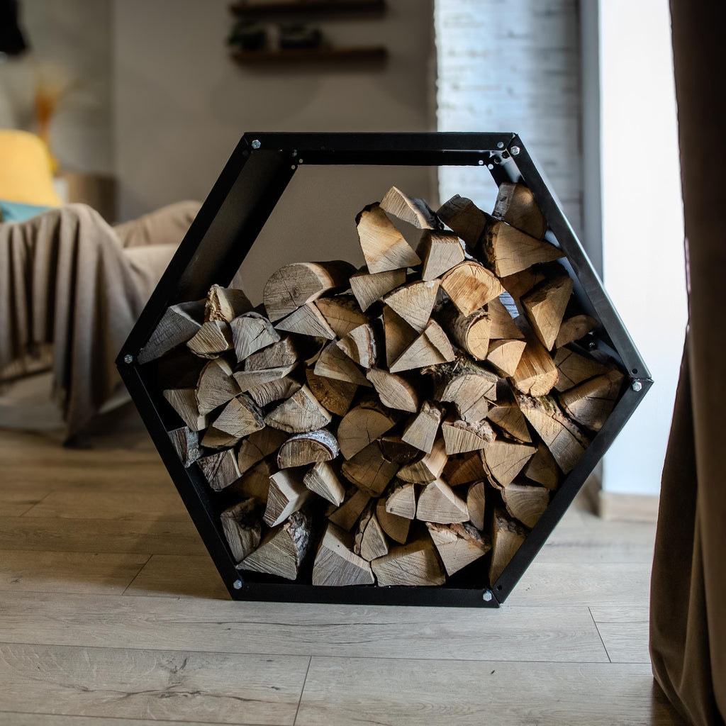 Firewood Holder Rack - Metal Log Stand Compact Design For Indoor/Outdoor Fireplace Storage