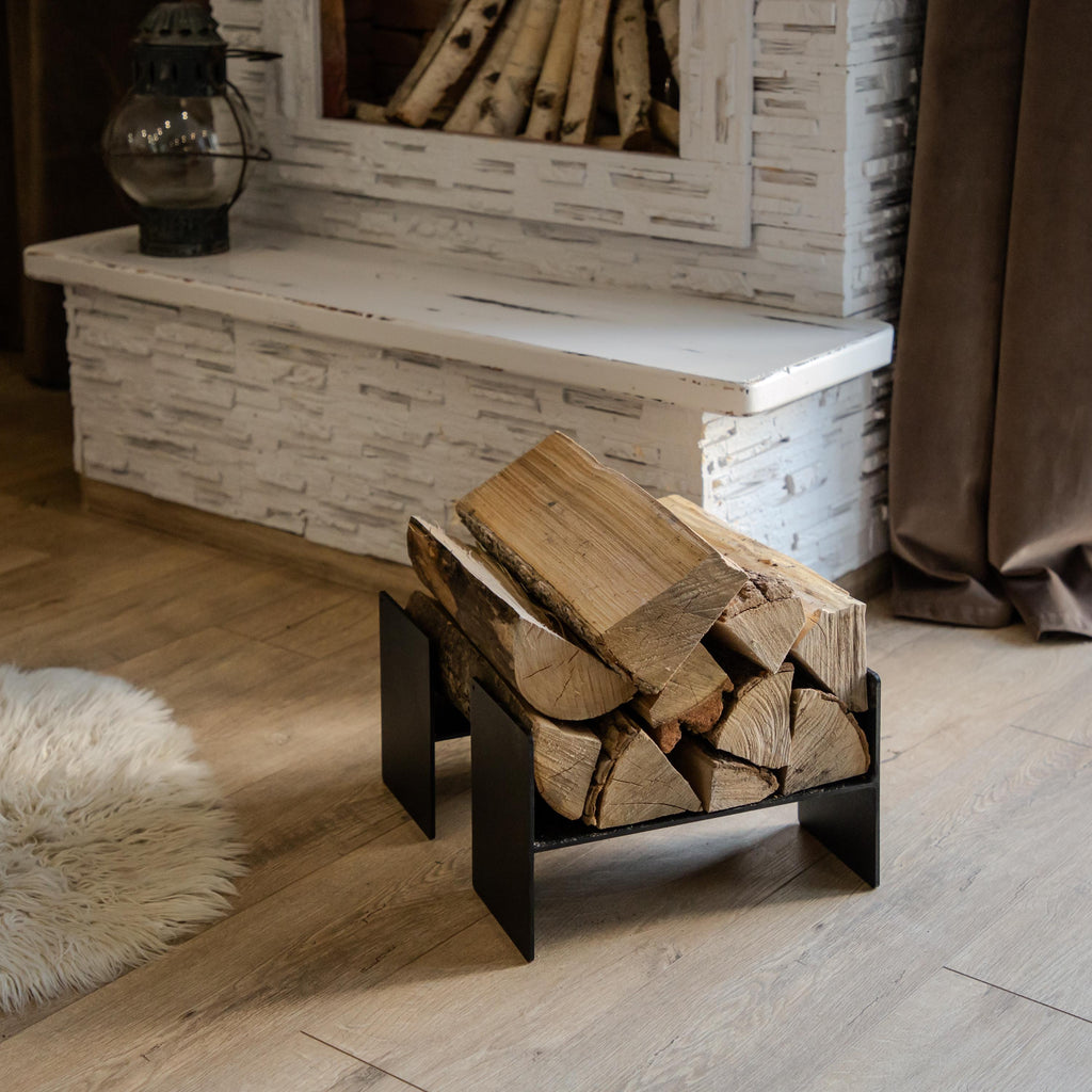Steel Log Holder, Firewood Rack: Modern Compact Design For Fireplace Indoor/Outdoor Use