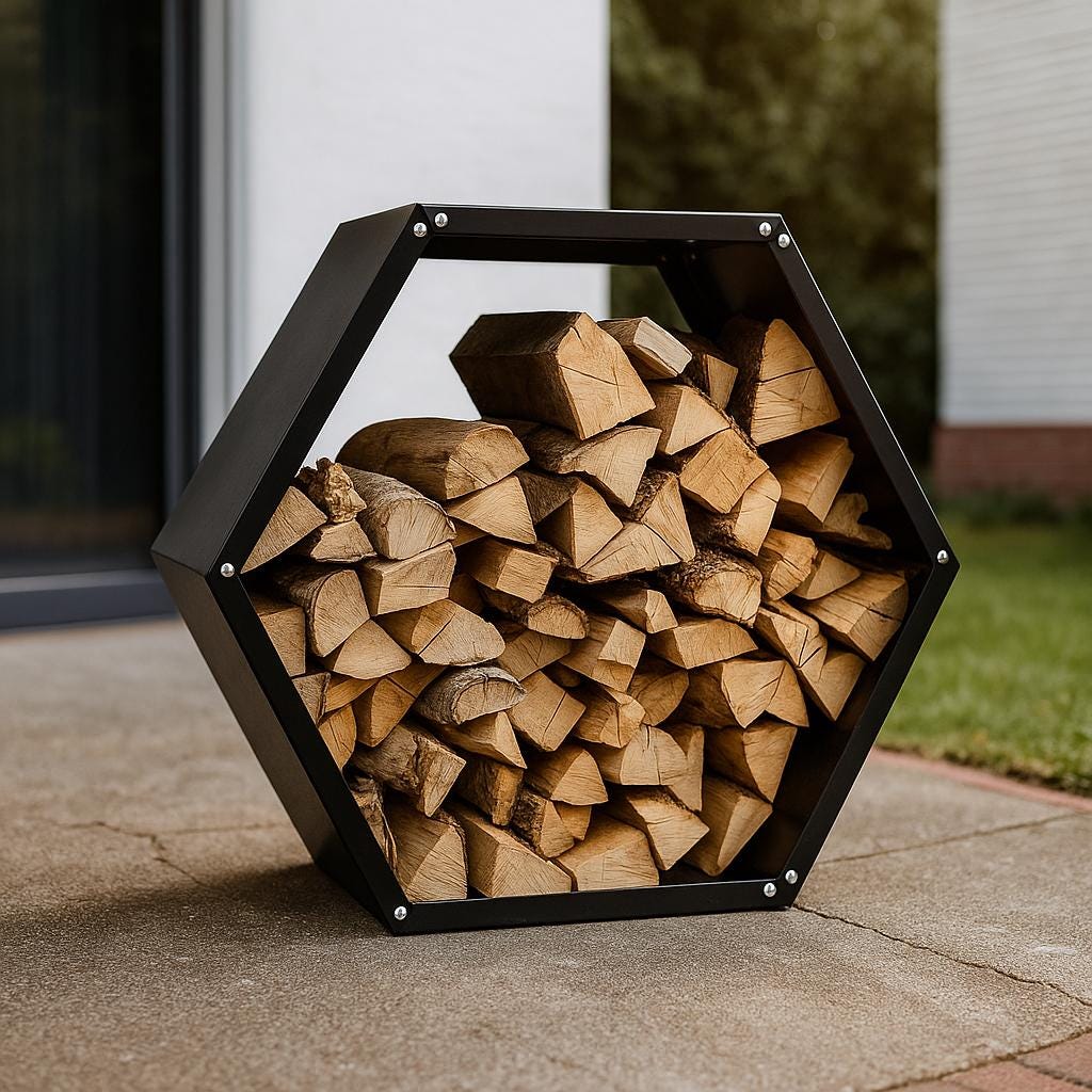 Handmade Steel Firewood Rack: Hexagonal Outdoor Log Holder