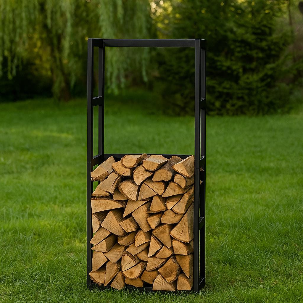 Metal Firewood Rack Indoor Outdoor  Modern Log Holder Stand, Steel Fireplace Wood Storage