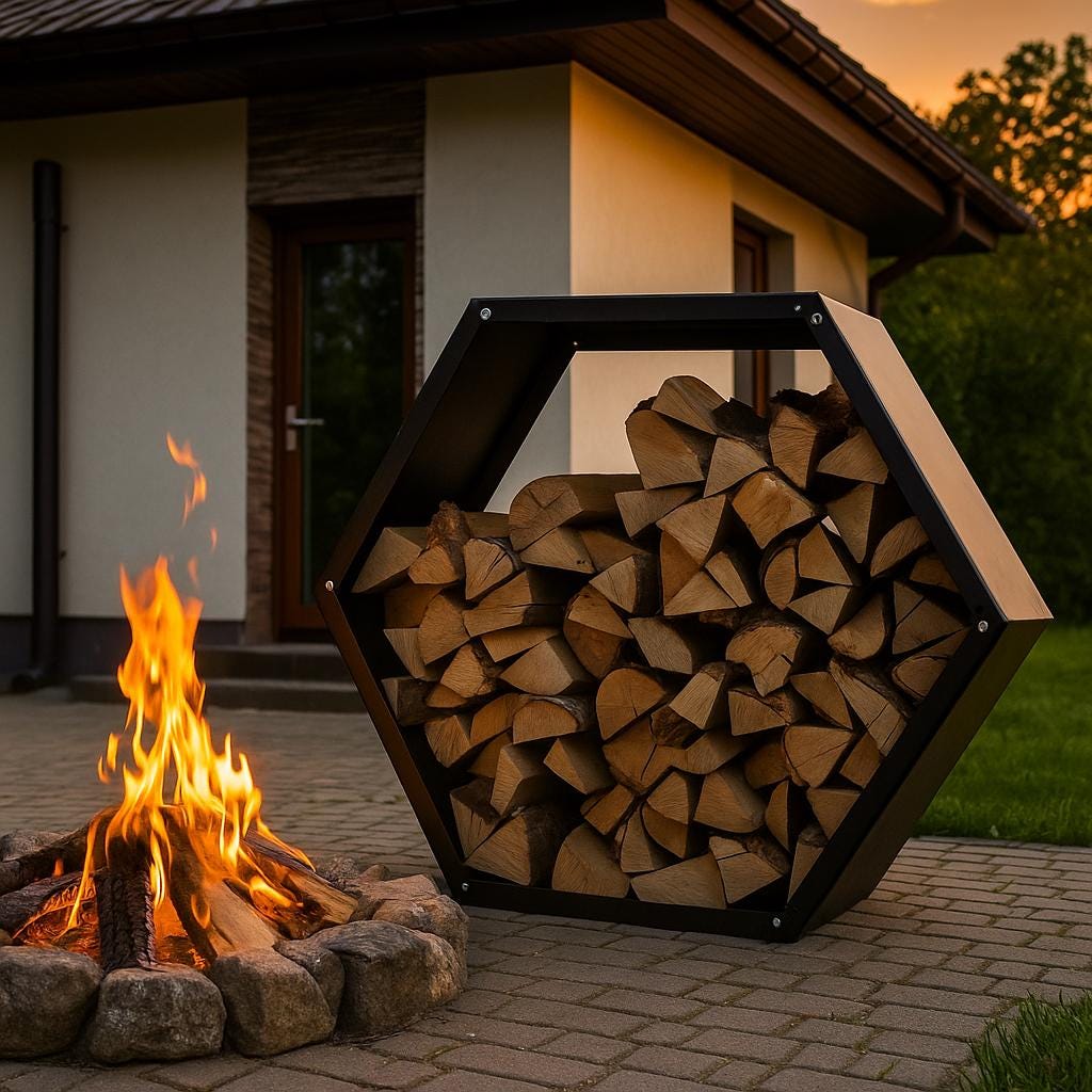 Hexagon Firewood Rack, Metal Log Holder, Indoor Outdoor Wood Storage