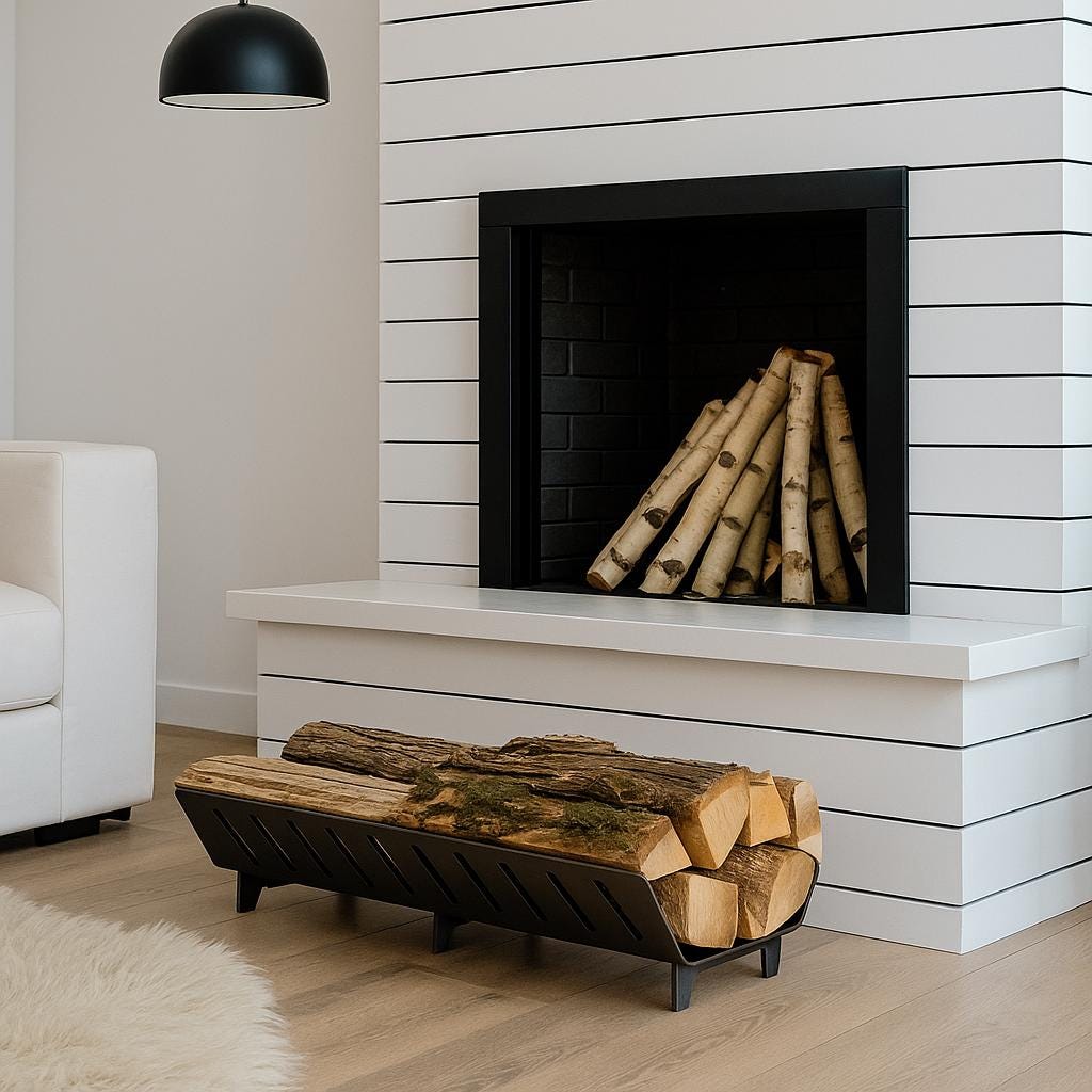 Modern Metal Firewood Rack: Handmade Steel Log Holder, Indoor Outdoor Storage