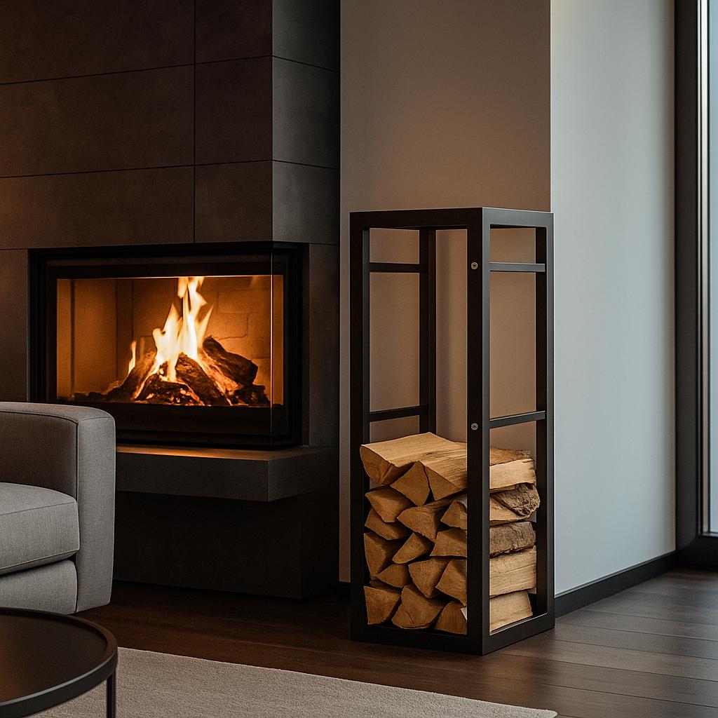 Modern Black Metal Firewood Rack: Indoor Log Holder, Fireplace Decor