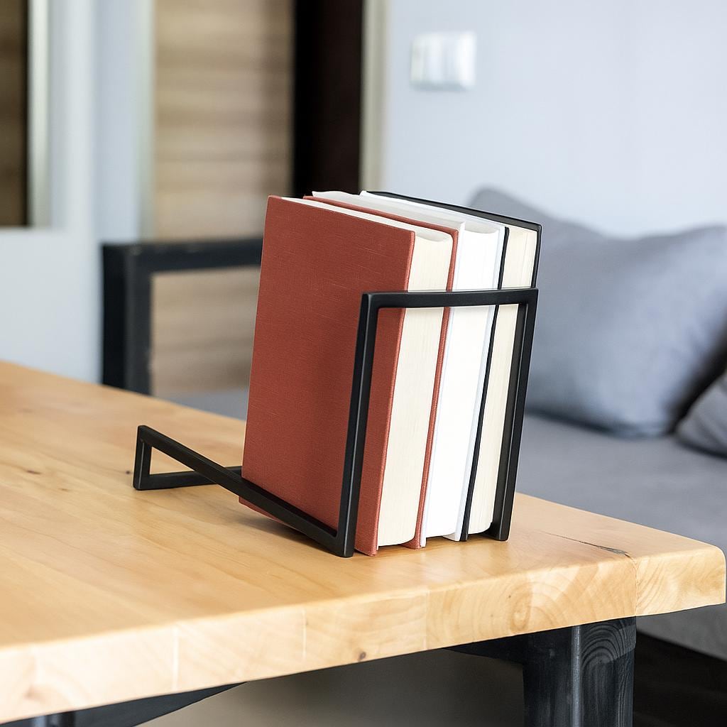 Minimalist Metal Book Holder  Contemporary Magazine Stand, Desk Organizer for Book Lovers