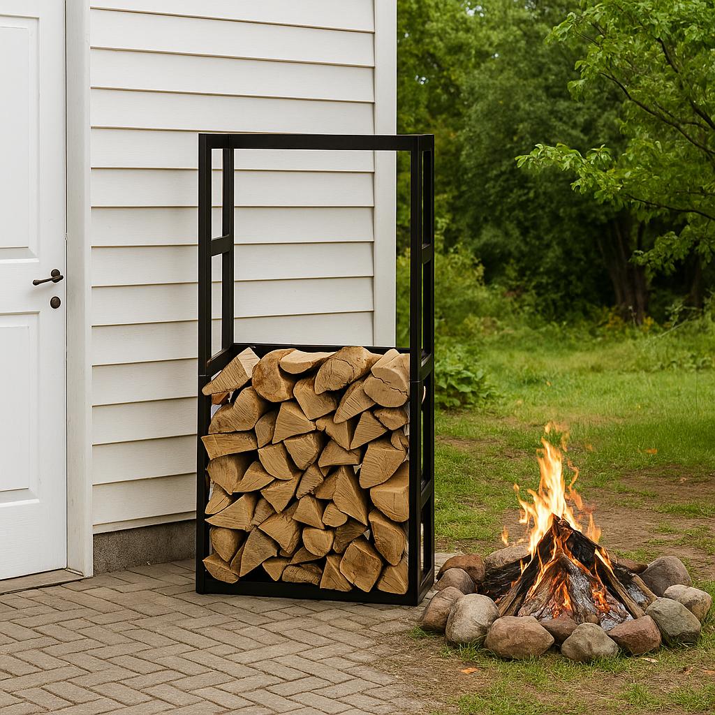 Rustic Metal Firewood Rack: Indoor/Outdoor Log Storage Stand, Handmade Log Holder