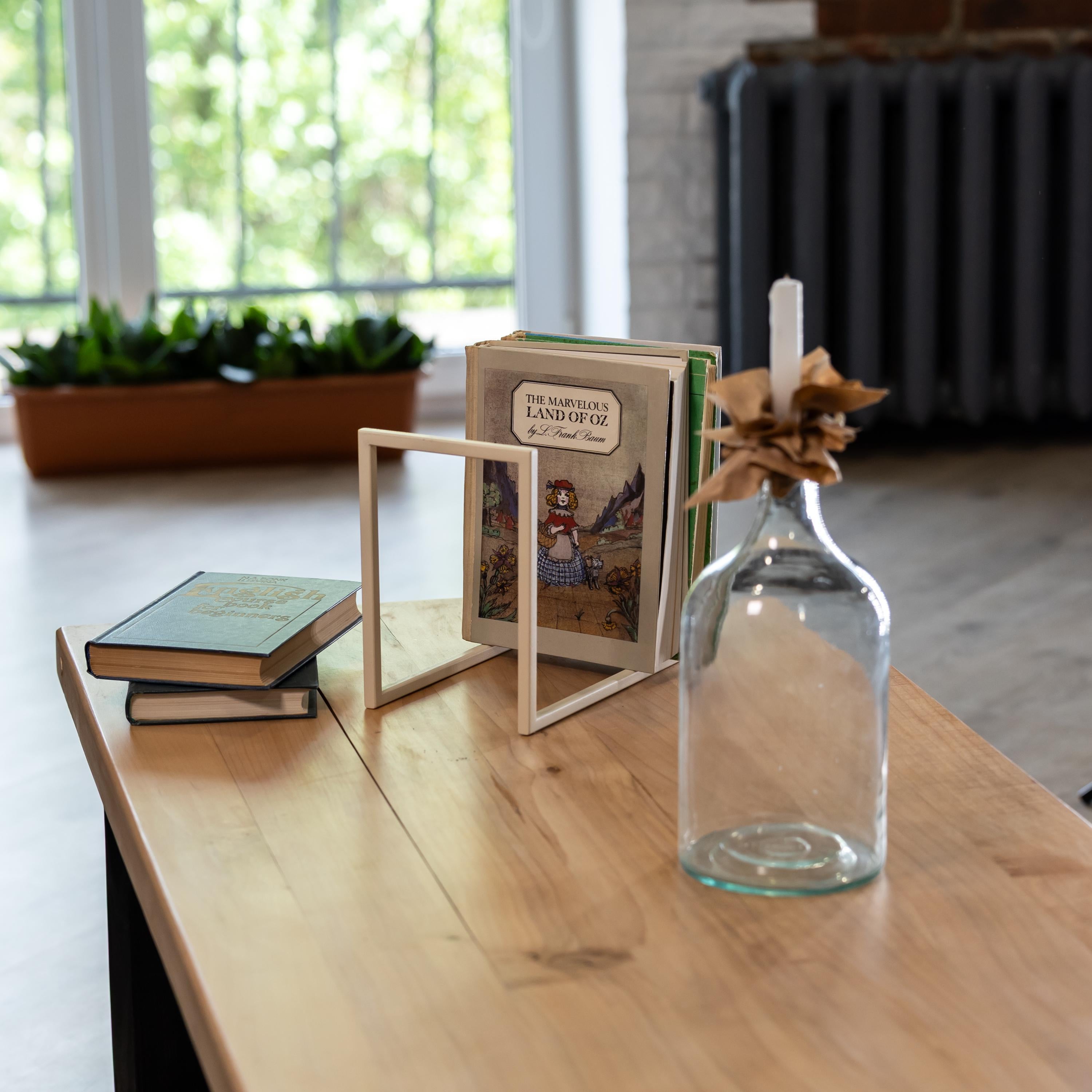 Small Desk Book Stand  Modern Metal Book & Magazine Holder, Minimalist Tabletop Organizer