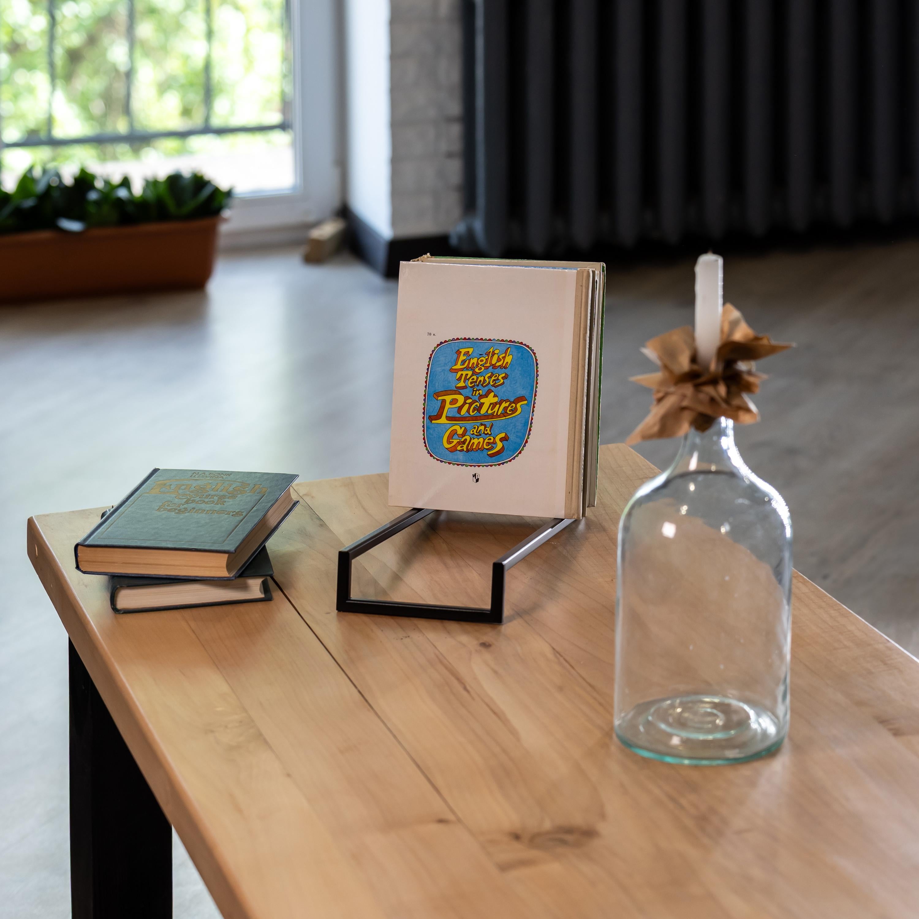 Minimalist Metal Book Holder  Contemporary Magazine Stand, Desk Organizer for Book Lovers
