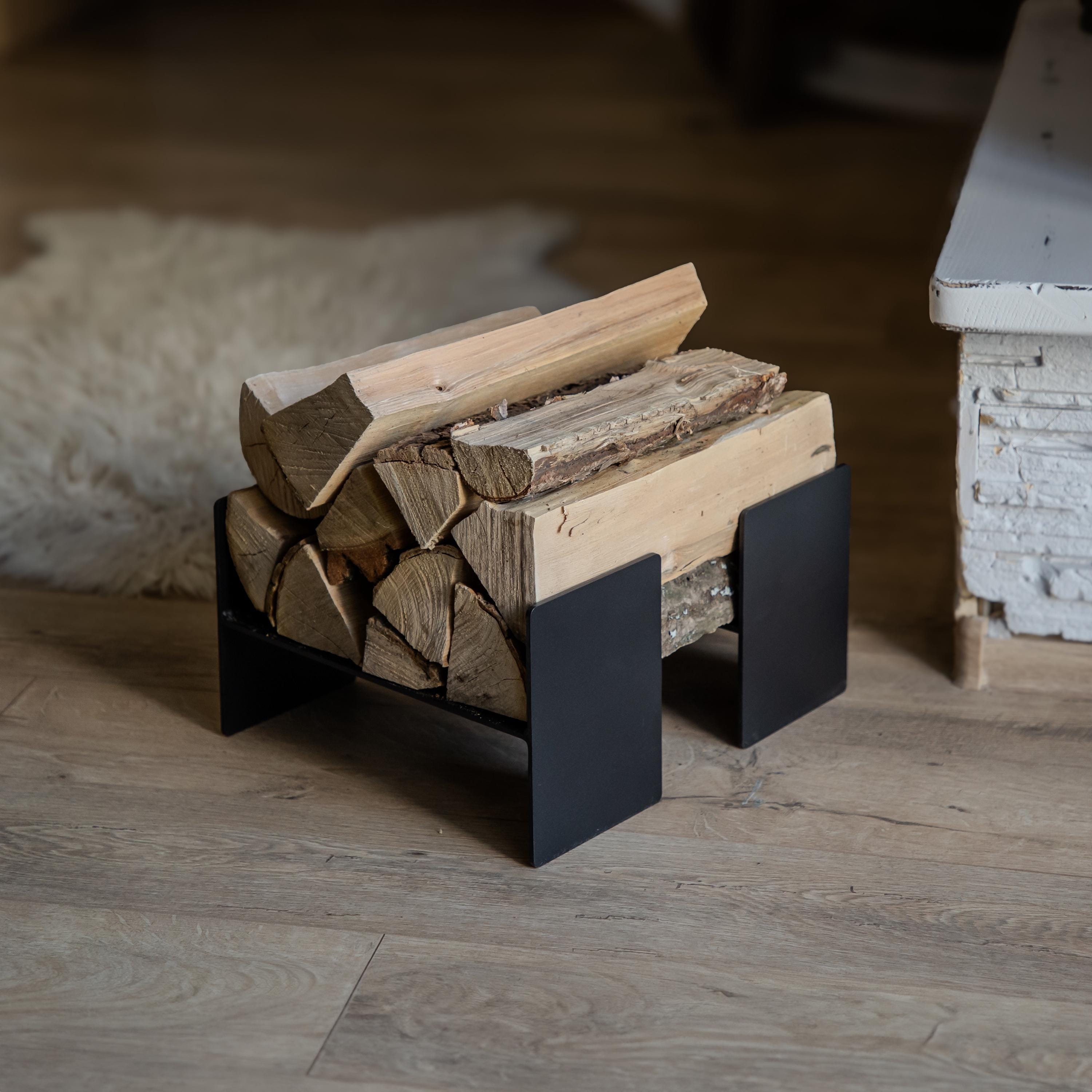 Compact Firewood Rack Set Metal Log Holder Indoor & Outdoor Fireplace Storage