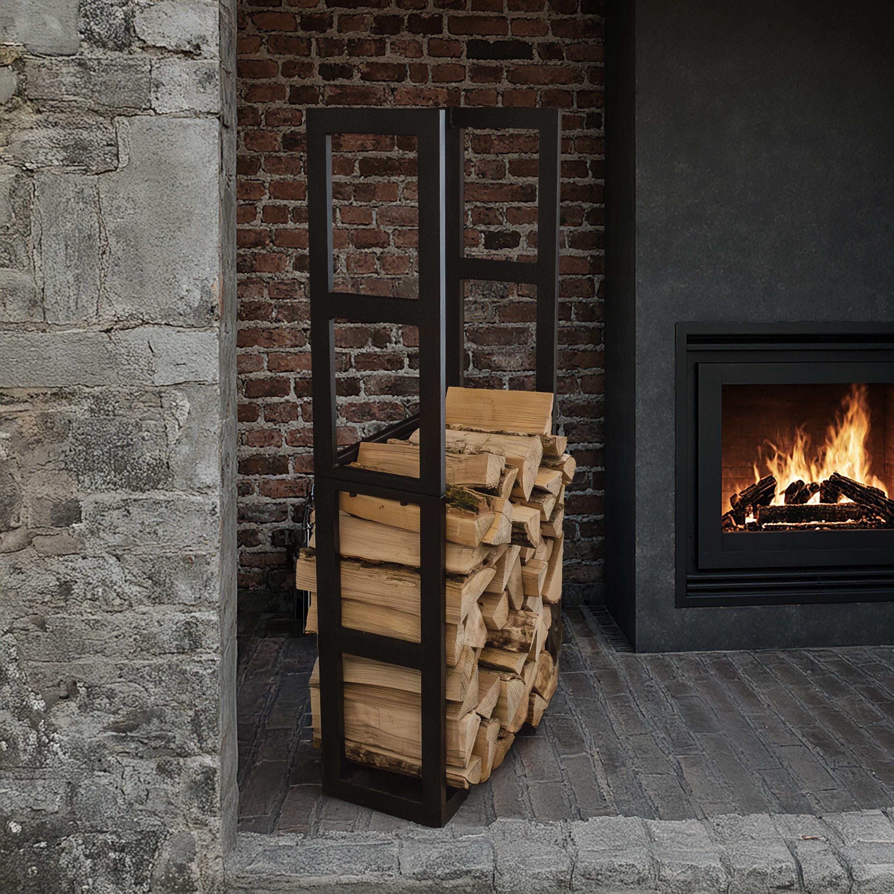 Firewood Rack Indoor Outdoor  Metal Log Holder for Fireplace, Modern Wood Storage Stand