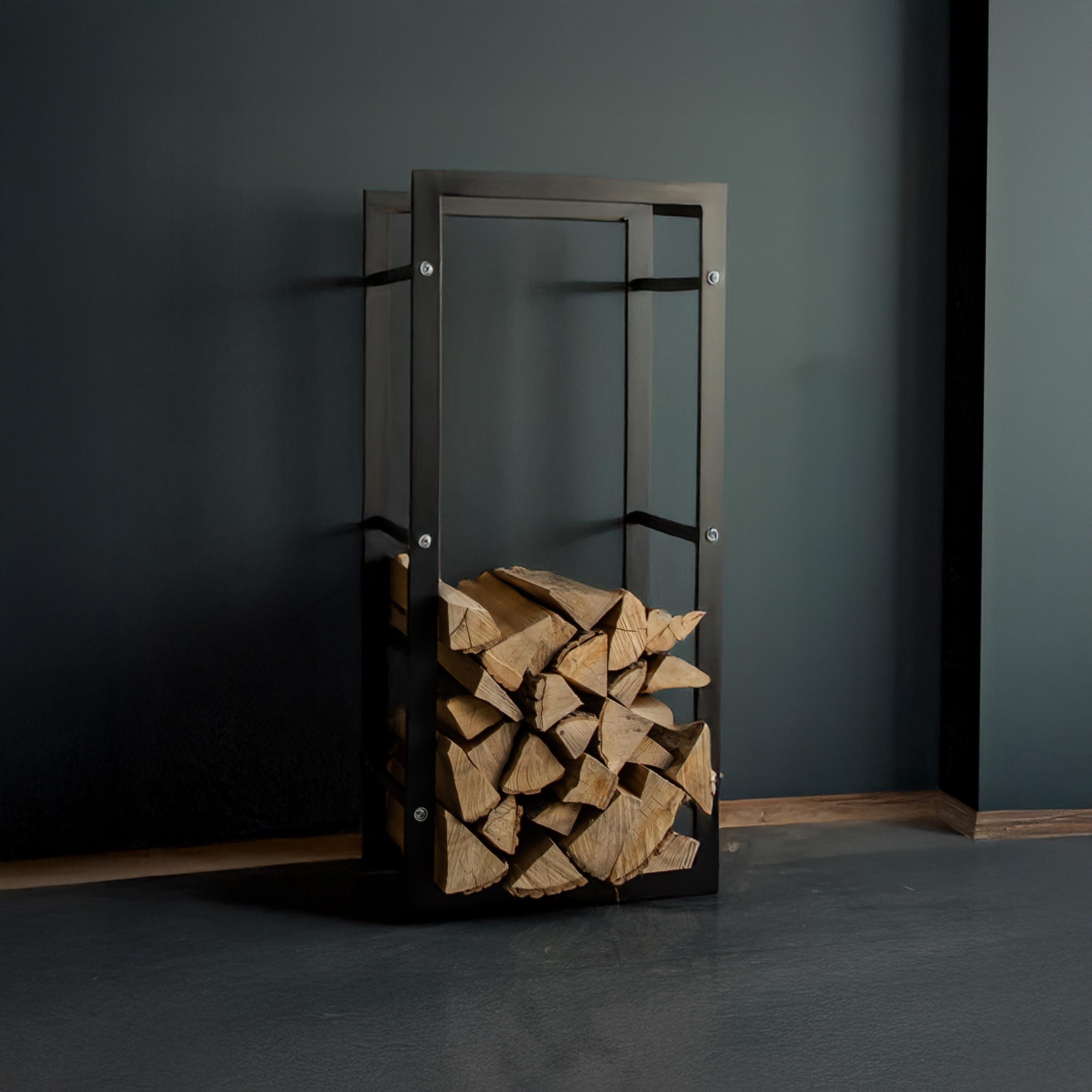 Modern Metal Firewood Rack Indoor Outdoor Log Holder Fireplace Storage