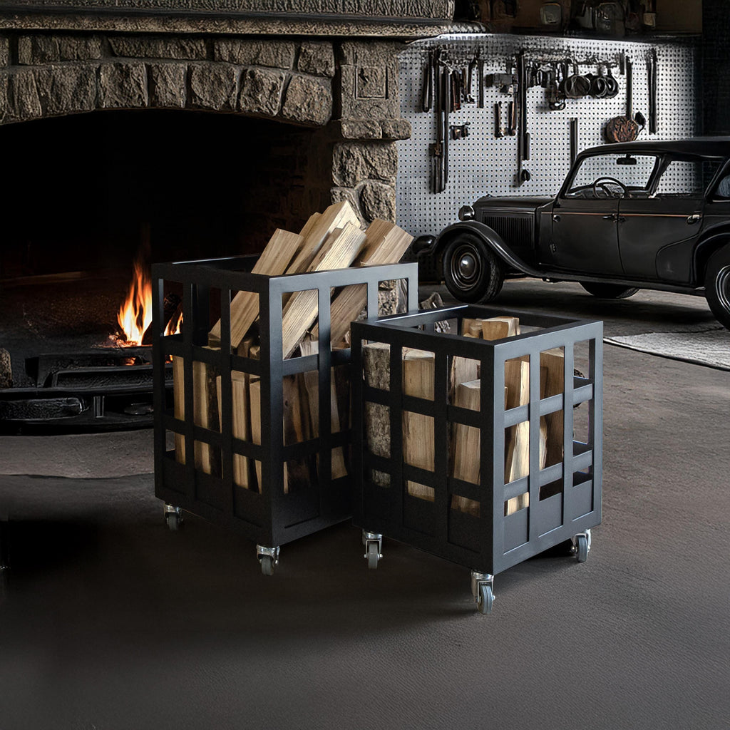 Mobile Firewood Box - Modern Metal Firewood Storage With Wheels For Indoor & Outdoor Use