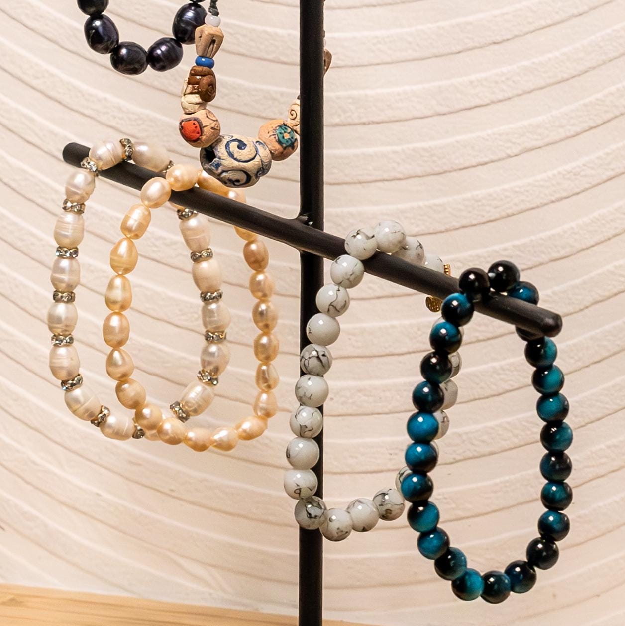 Modern Metal Jewelry Organizer Stand: Necklace, Earring & Watch Display