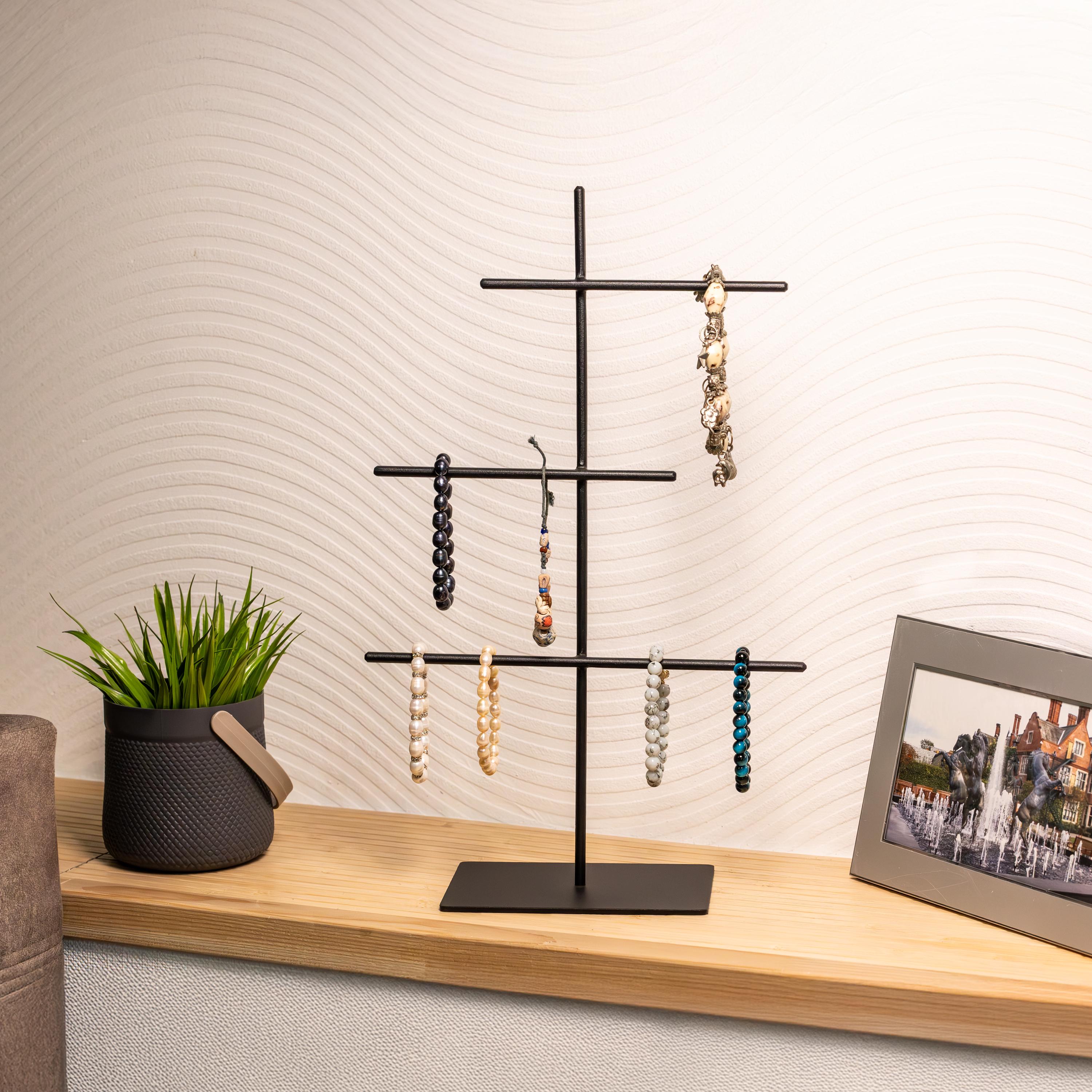 Modern Metal Jewelry Organizer Stand: Necklace, Earring & Watch Display