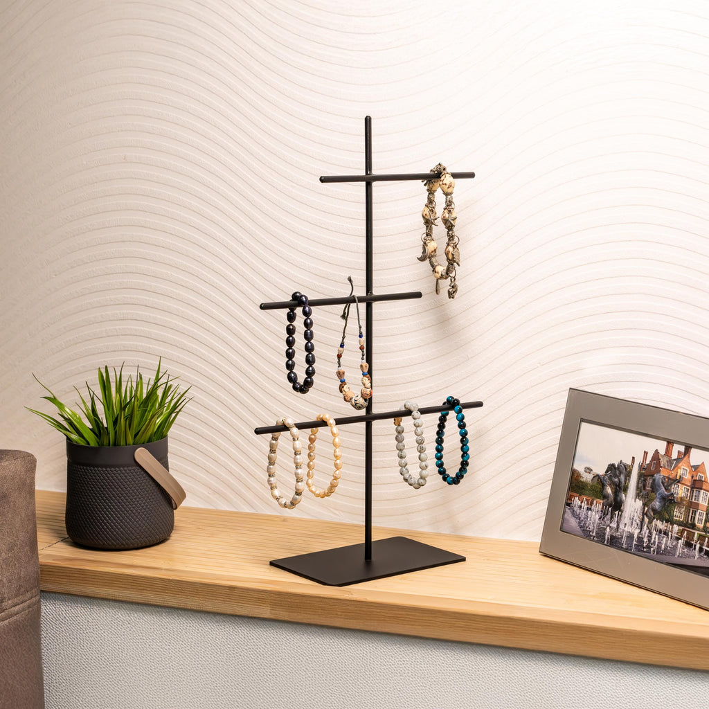 Modern Metal Jewelry Organizer Stand: Necklace, Earring & Watch Display